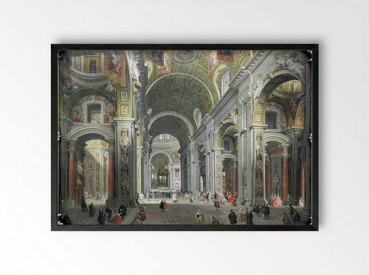 Interior of St. Peter's, Rome - Giovanni Paolo Panini - Framed Print Black