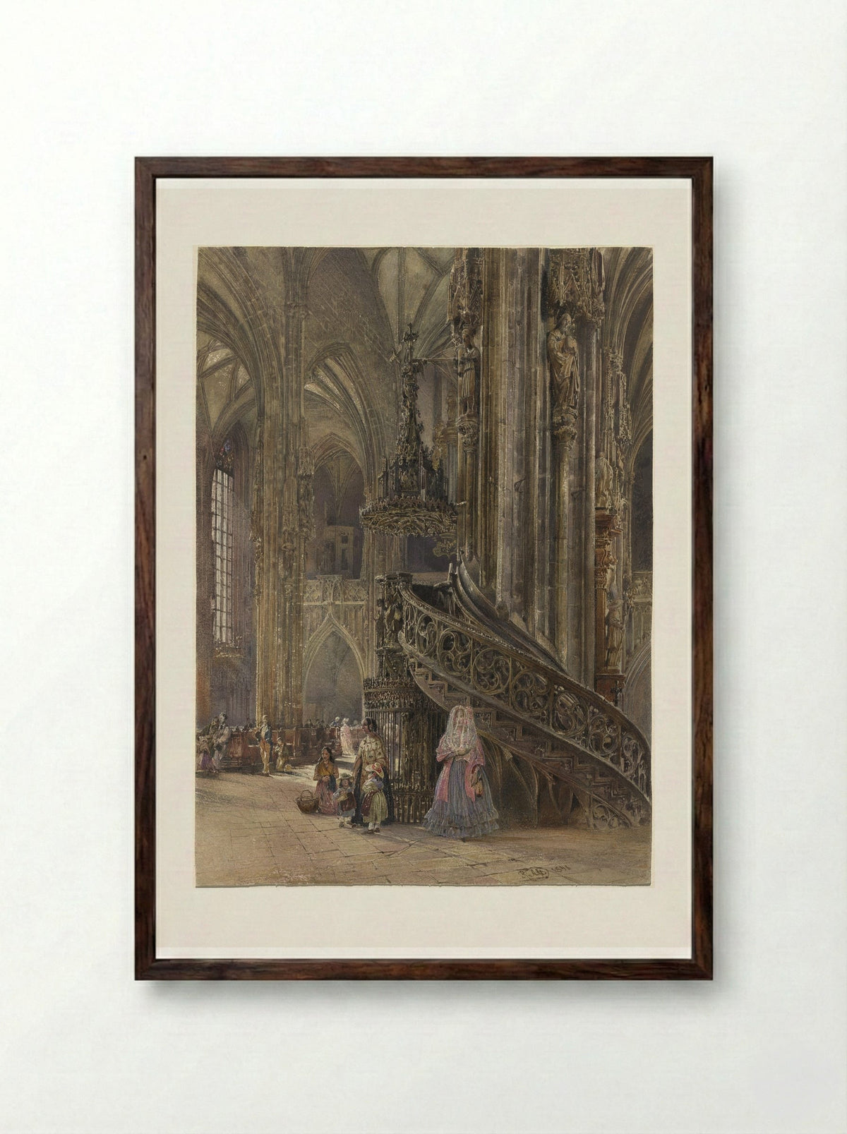 Interior of St. Stephen's Cathedral, Vienna - Rudolf von Alt - Framed Print Dark Wood