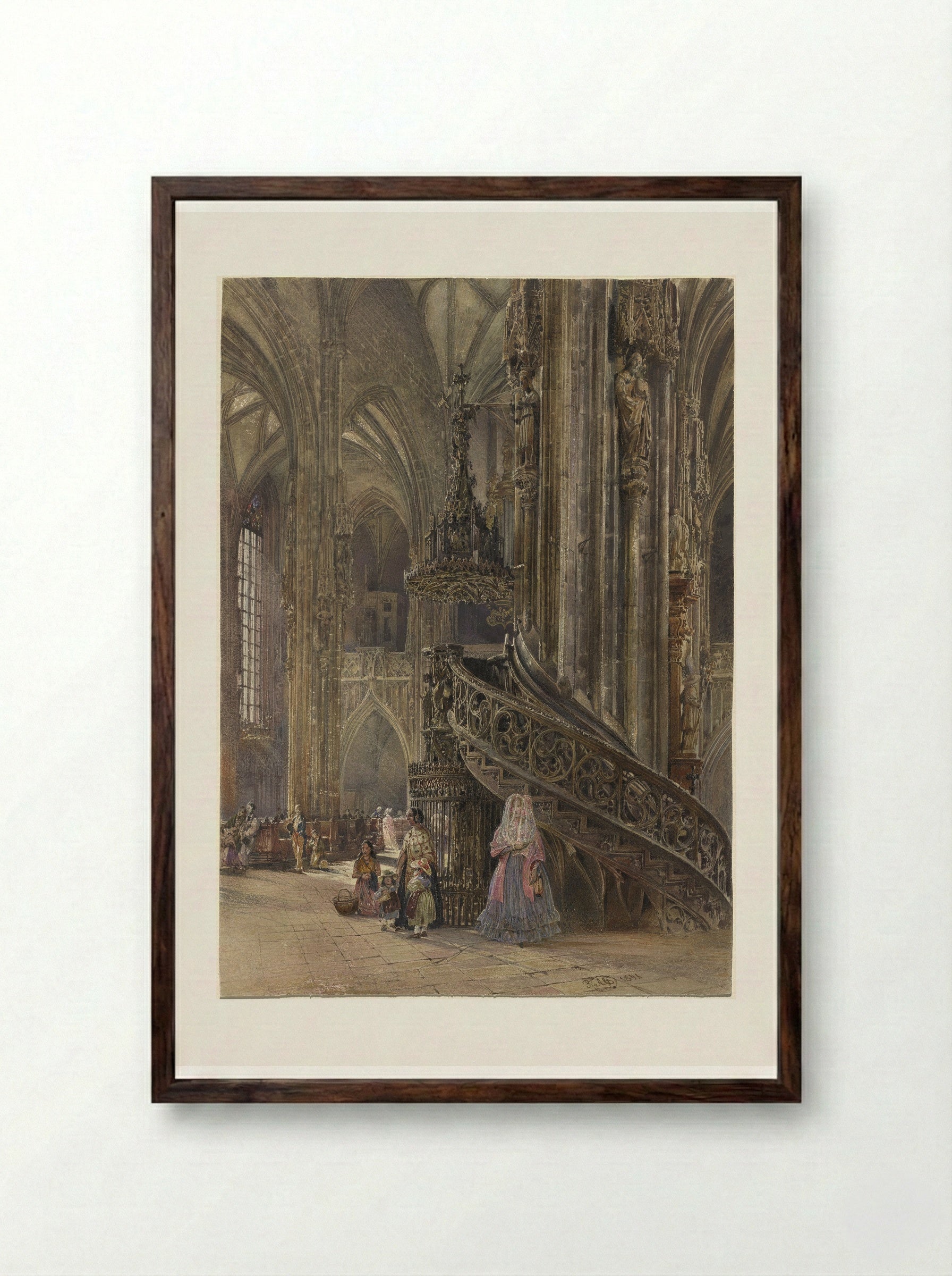 Interior of St. Stephen's Cathedral, Vienna - Rudolf von Alt - Framed Print Dark Wood