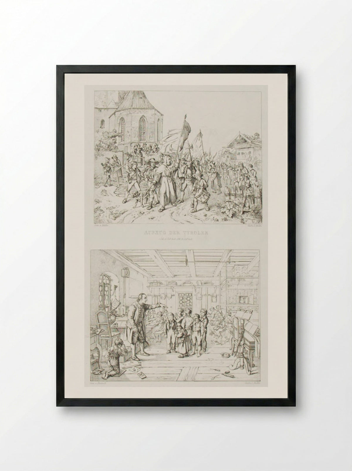 Interior of Village School - Adrian Ludwig Richter - Framed Print Black