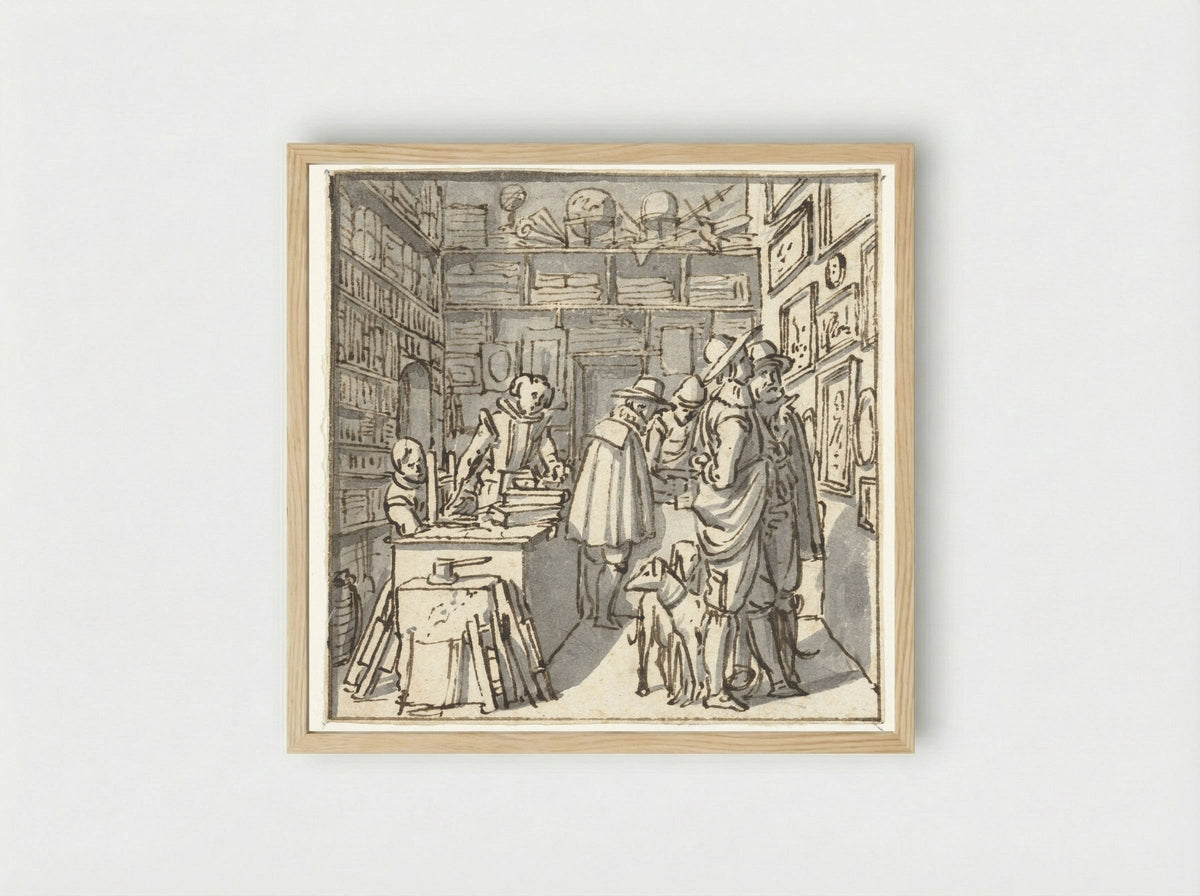 Interior of a Bookshop - Salomon de Bray - Framed Print Wood