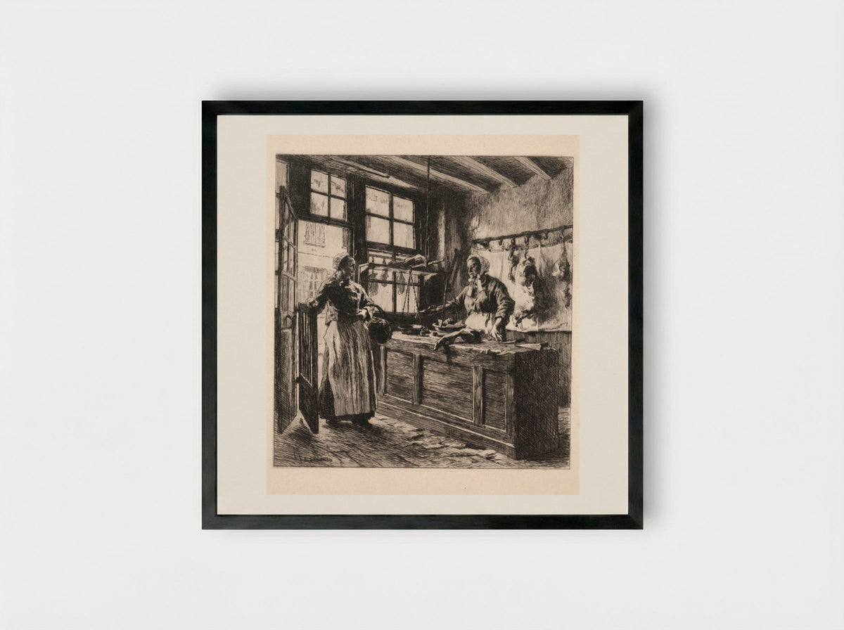 Interior of a Butcher Shop - Léon Augustin Lhermitte - Framed Print Black
