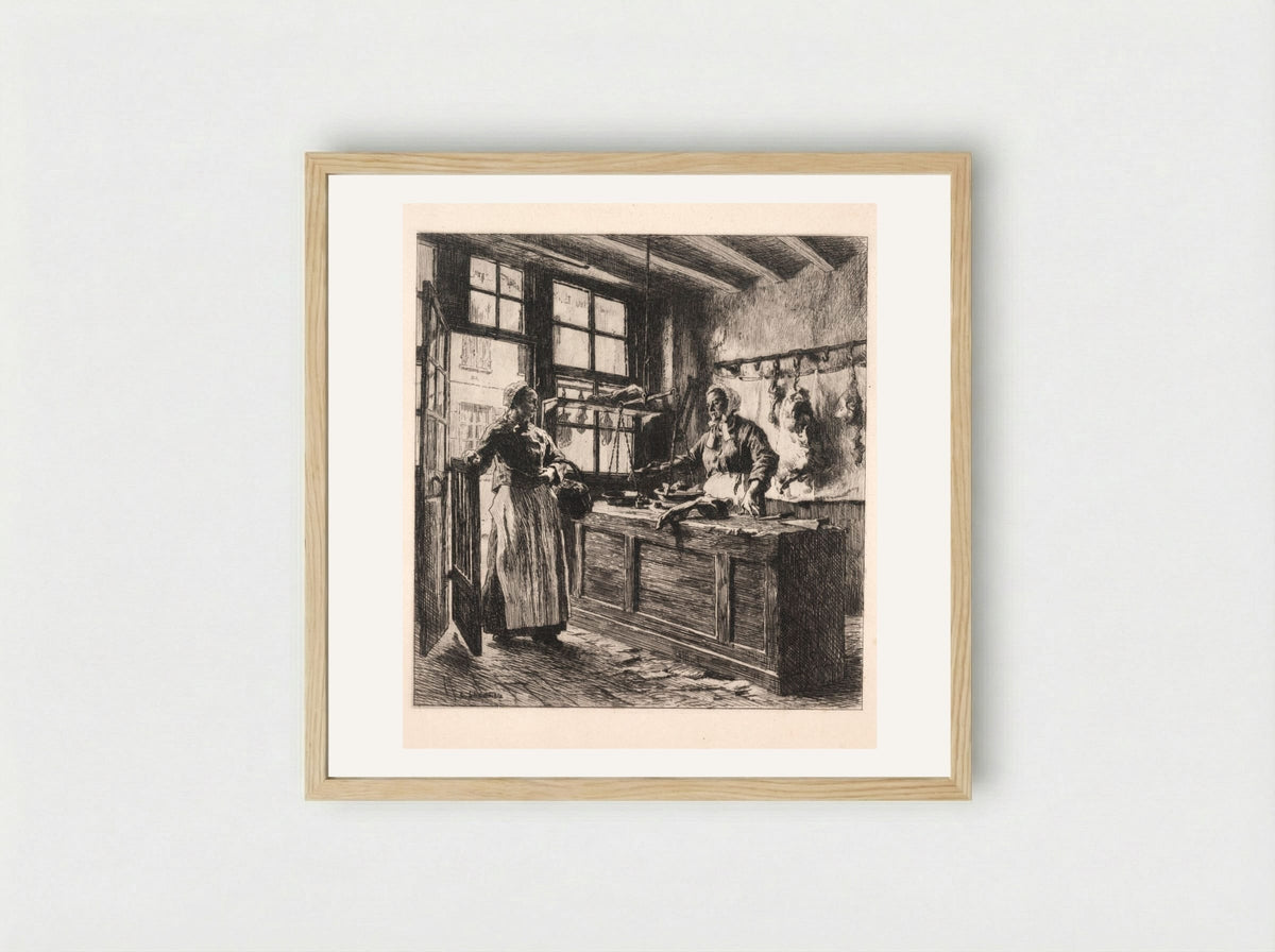 Interior of a Butcher Shop - Léon Augustin Lhermitte - Framed Print Wood