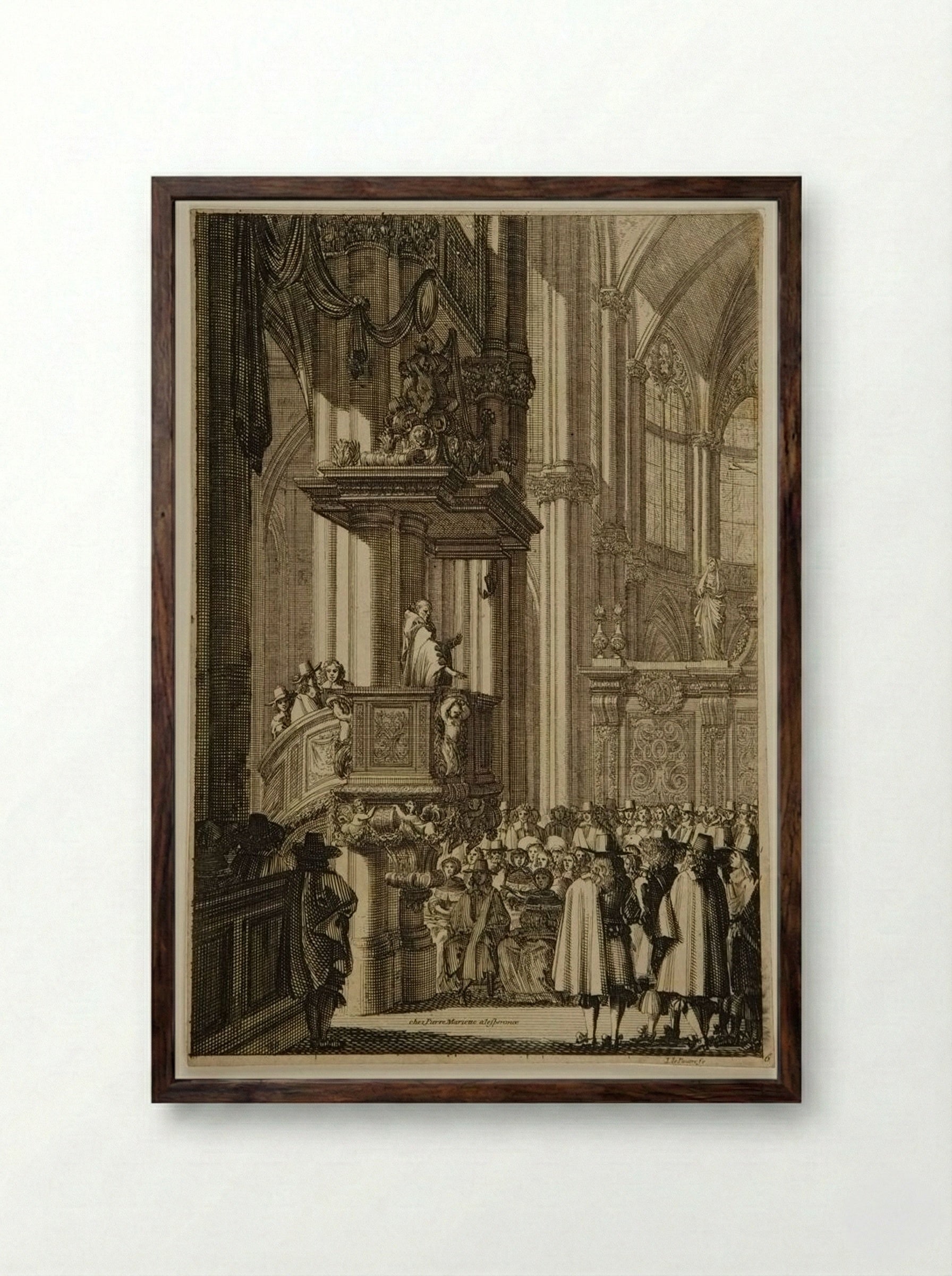 Interior of a Church - Jean Le Pautre - Framed Print Dark Wood