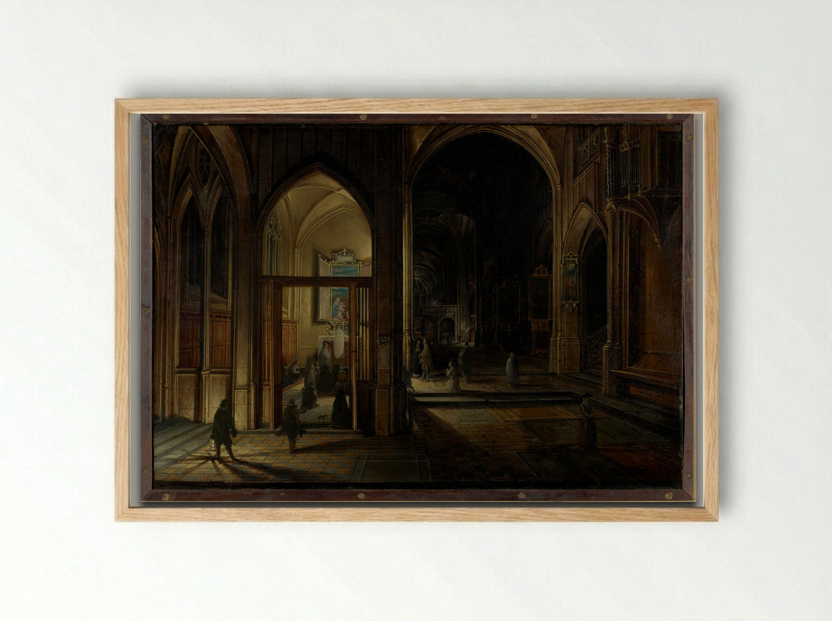 Interior of a Gothic Church at Night - Pieter Neeffs the Younger - Framed Print Wood