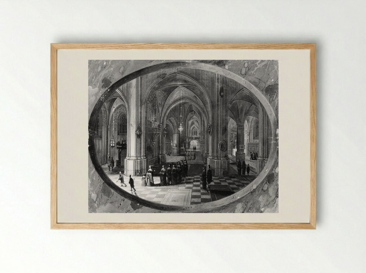 Interior of a Gothic Church at Night - Pieter Neeffs the Elder - Framed Print Wood