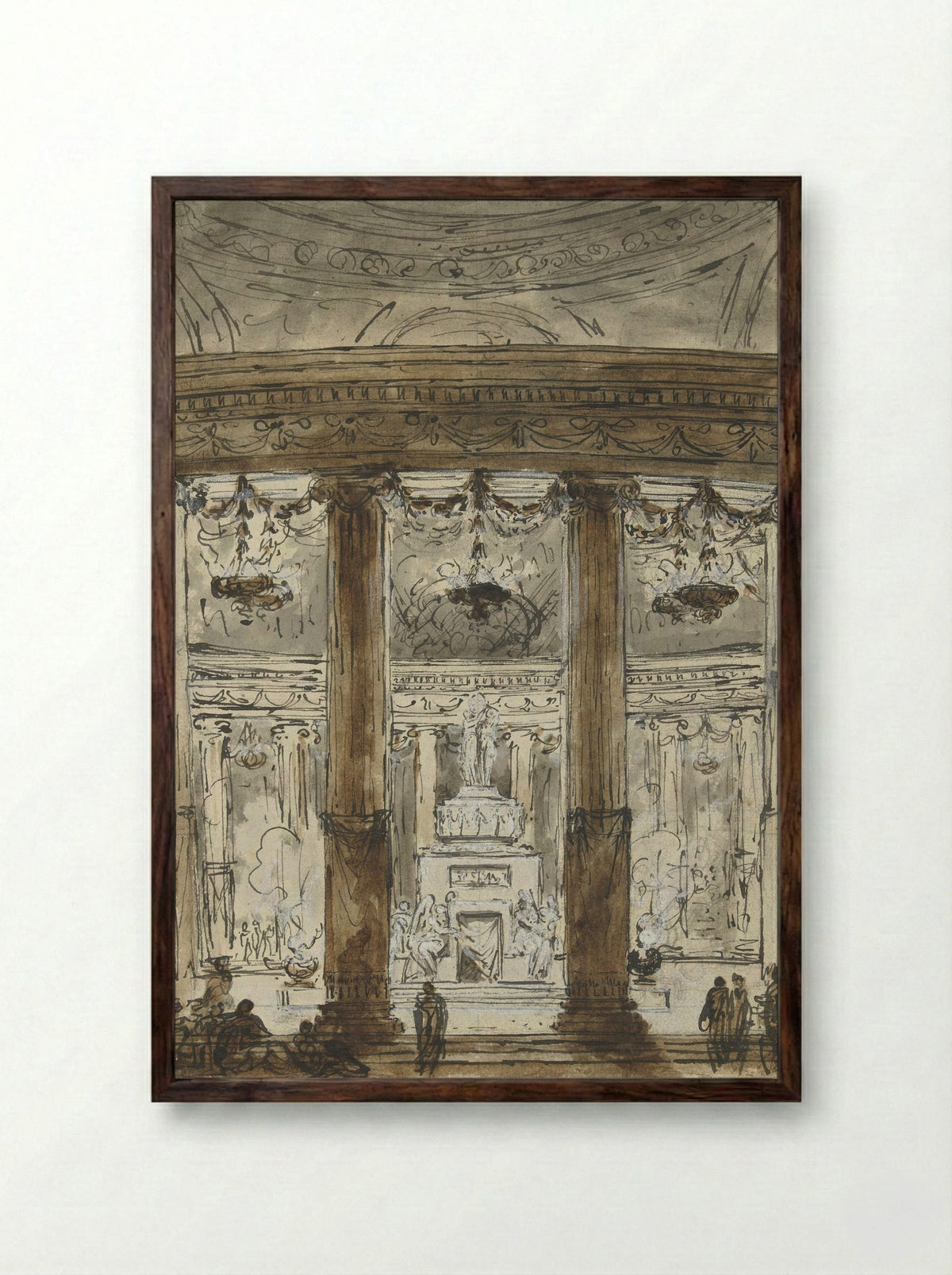 Interior of a Mausoleum - Charles Michel-Ange Challe - Framed Print Dark Wood