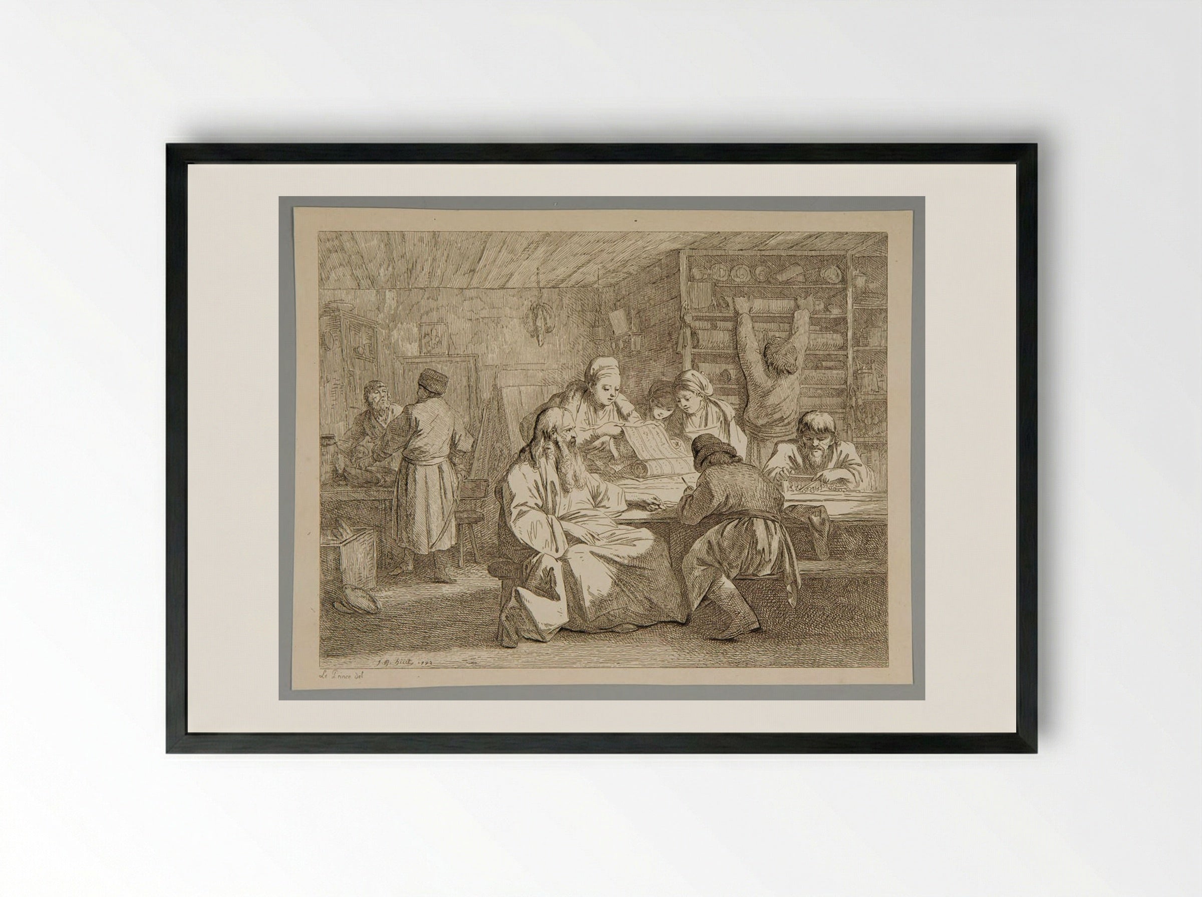 Interior of a Shop in Russia - Jean-Baptiste Huet - Framed Print Black