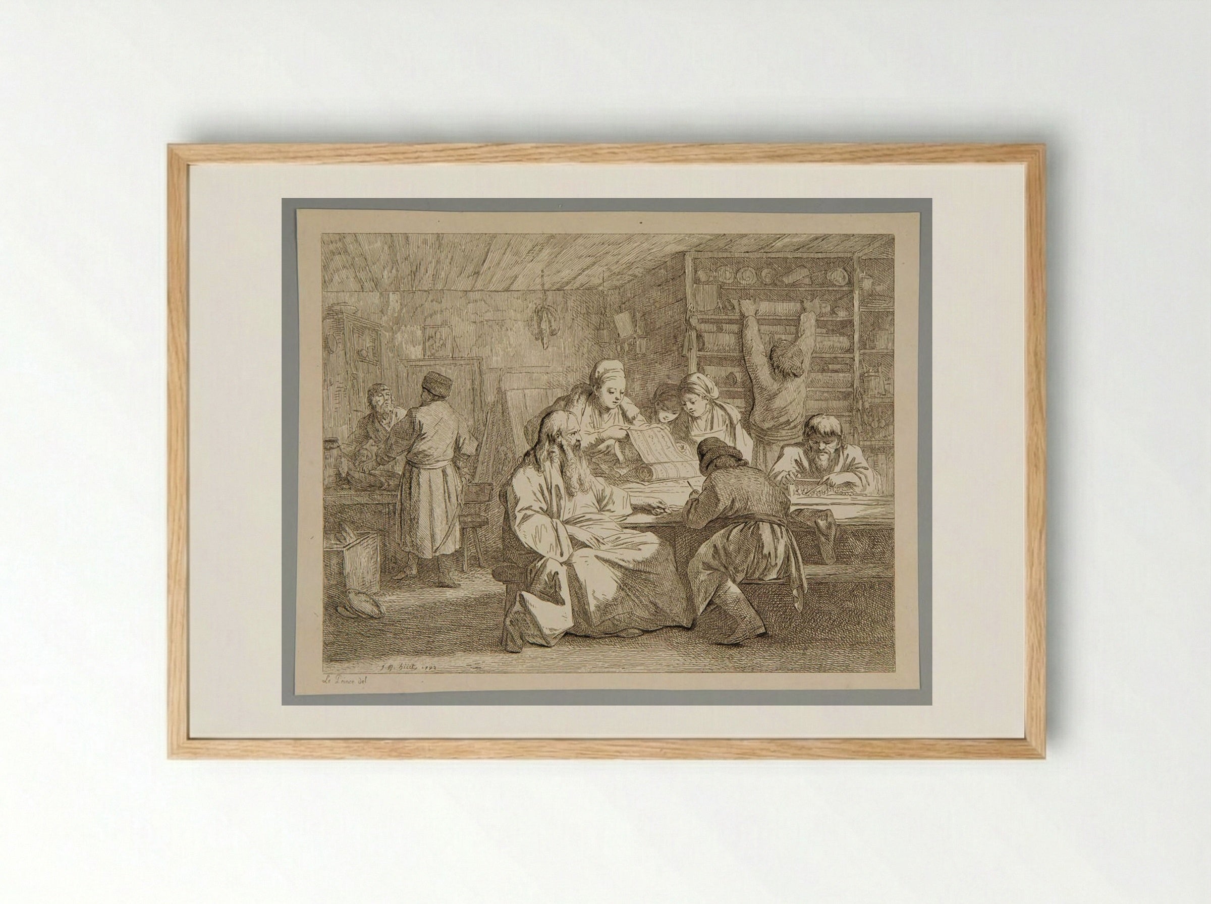 Interior of a Shop in Russia - Jean-Baptiste Huet - Framed Print Wood