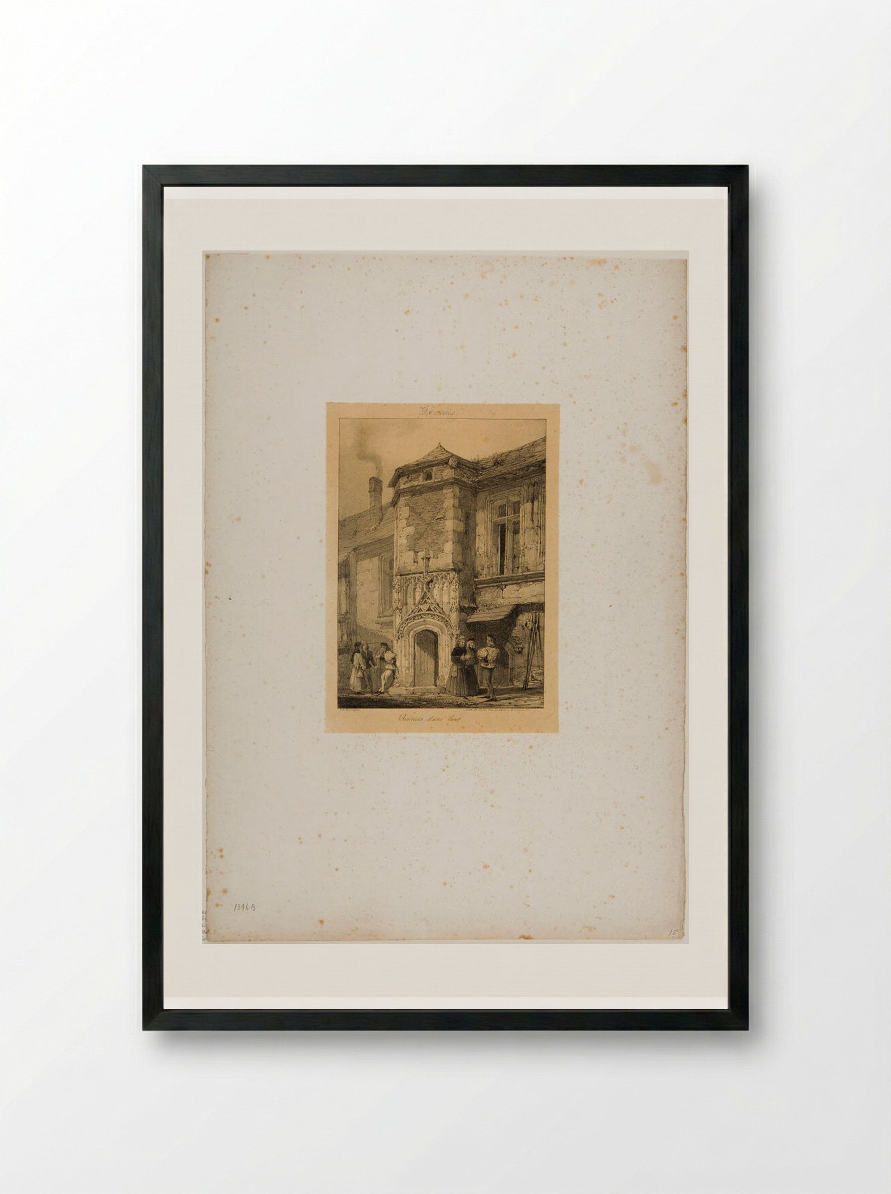Interior of a courtyard: house on the Rue Saint Veronica at Beauvais - Richard Parkes Bonington - Framed Print Black