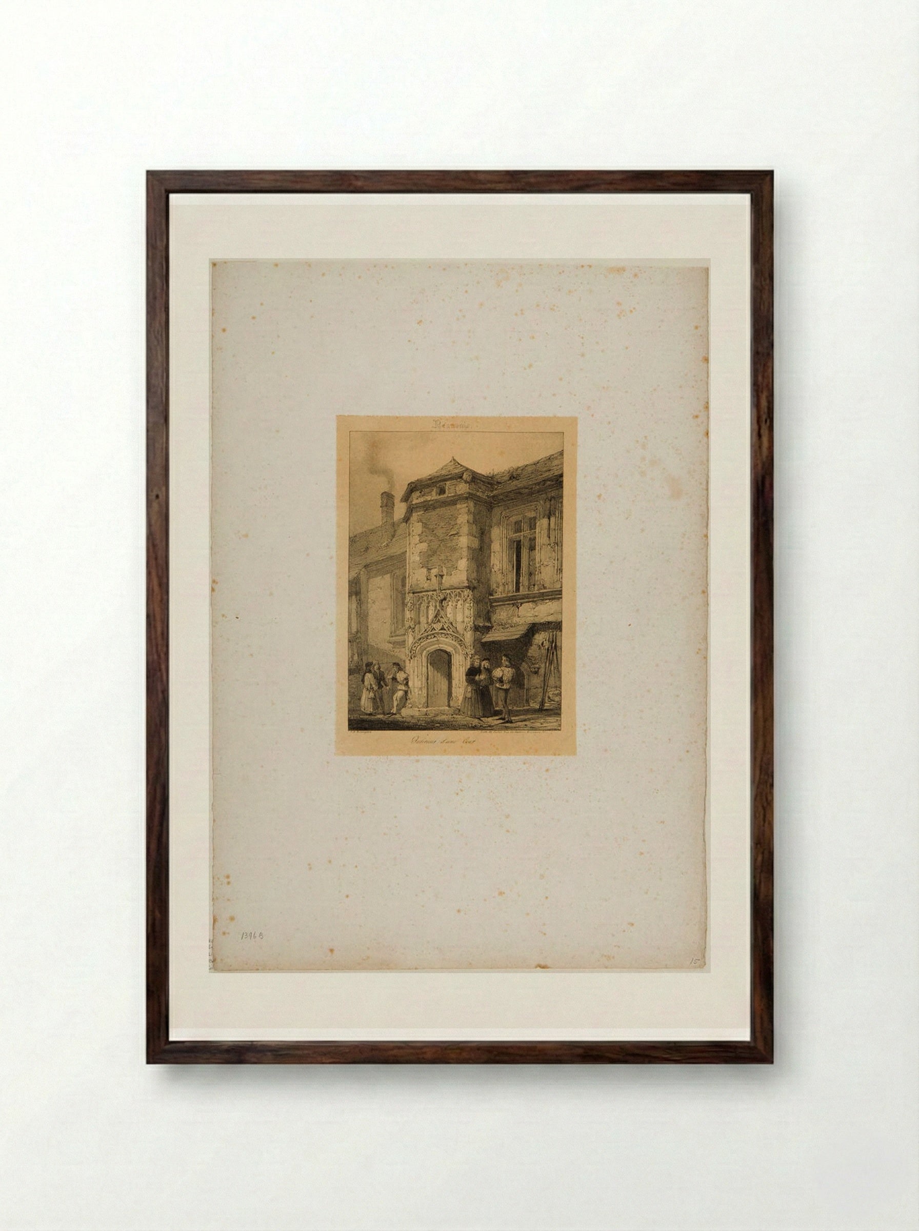Interior of a courtyard: house on the Rue Saint Veronica at Beauvais - Richard Parkes Bonington - Framed Print Dark Wood