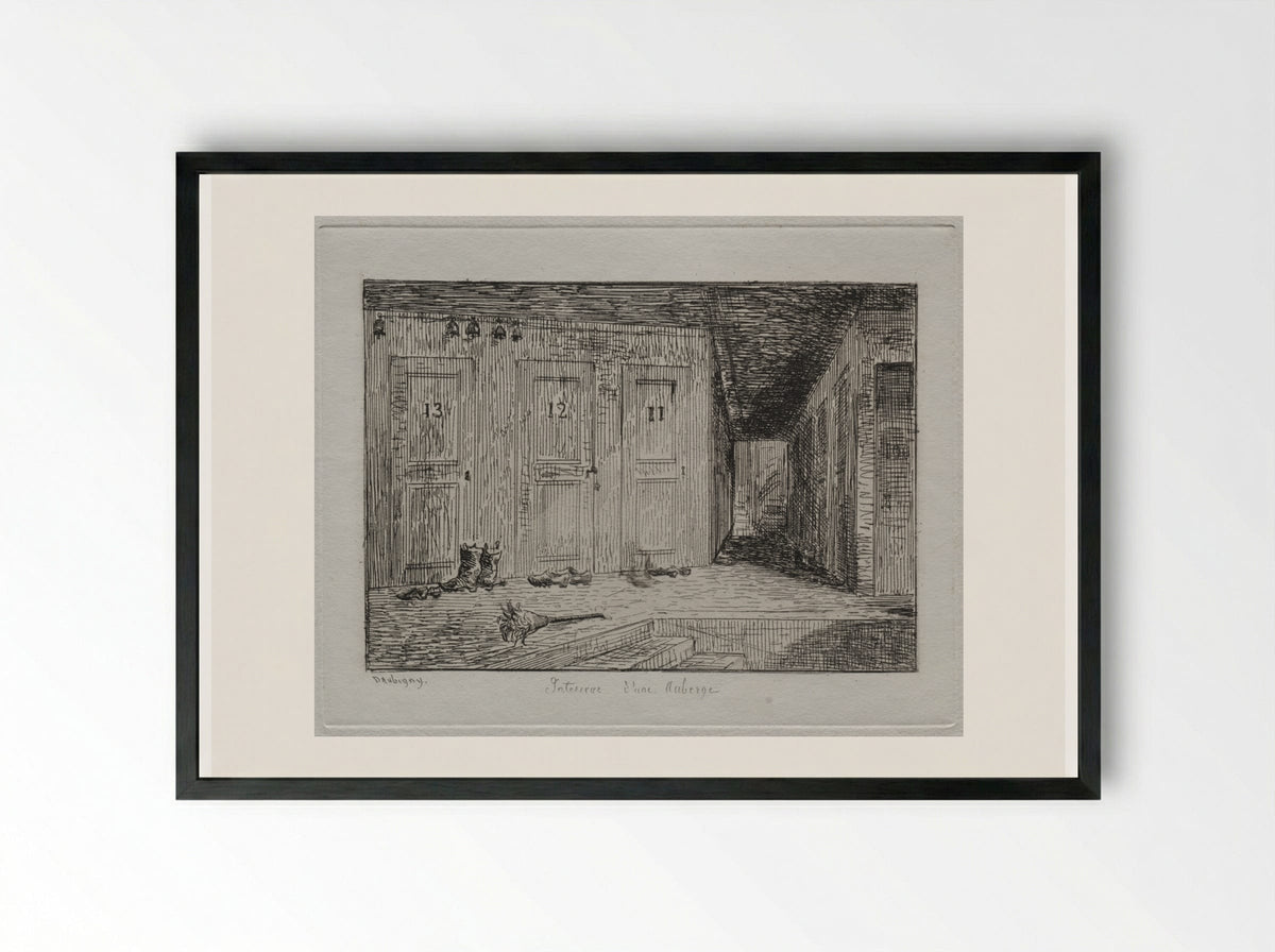 Interior of an Inn - Charles-François Daubigny - Framed Print Black