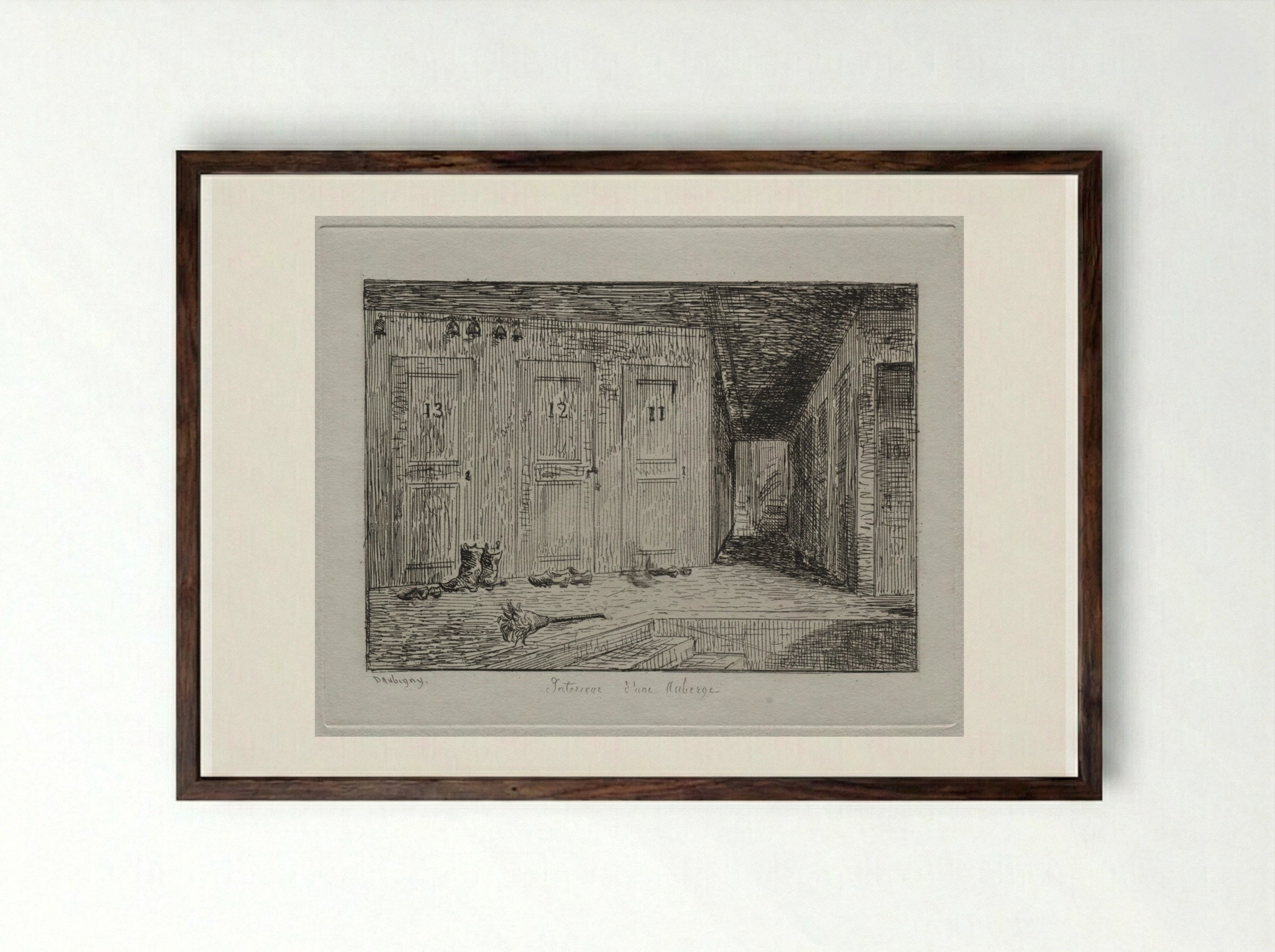 Interior of an Inn - Charles-François Daubigny - Framed Print Dark Wood