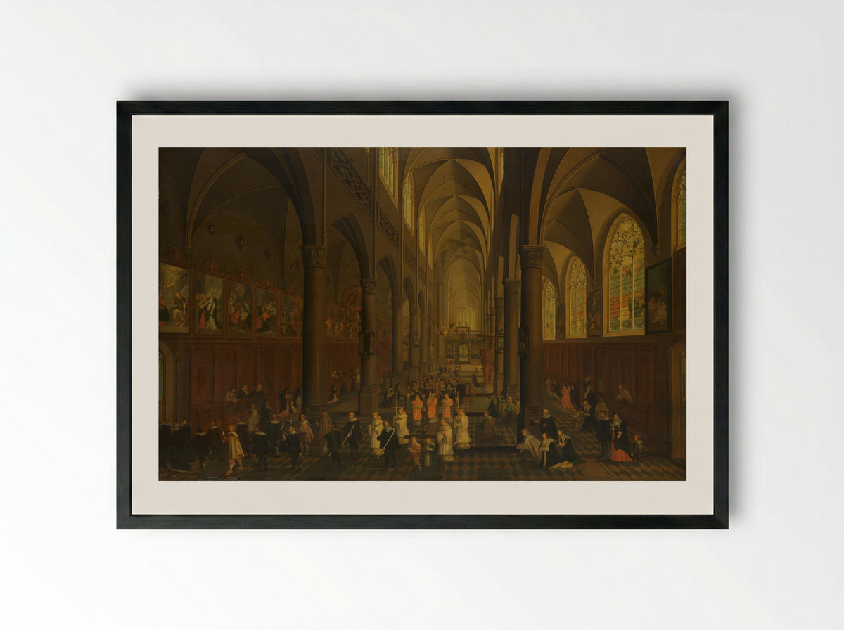 Interior of the Dominican Church in Antwerp - Peeter Neeffs (I) - Framed Print Black