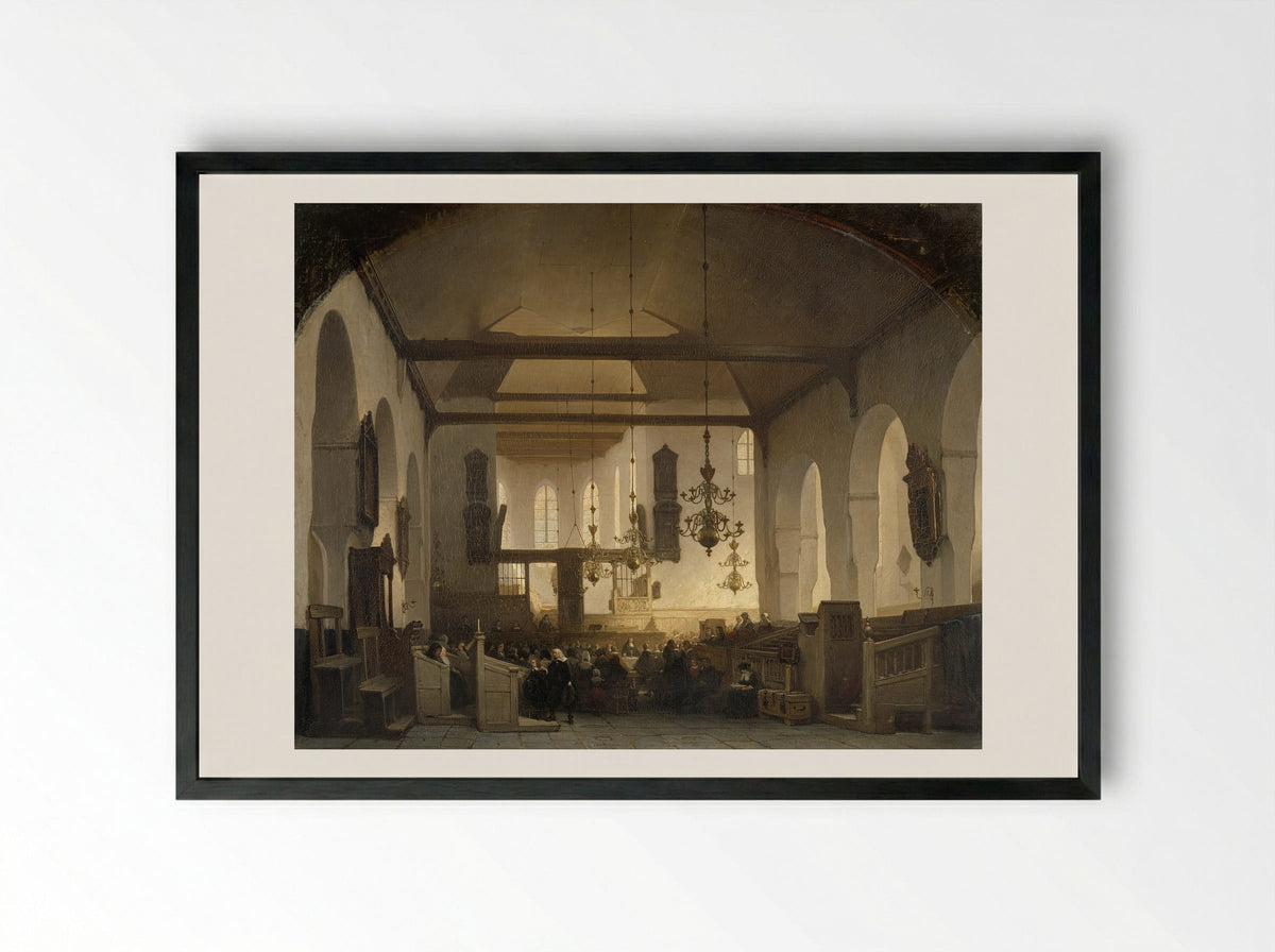 Interior of the Geertekerk in Utrecht - Johannes Bosboom - Framed Print Black