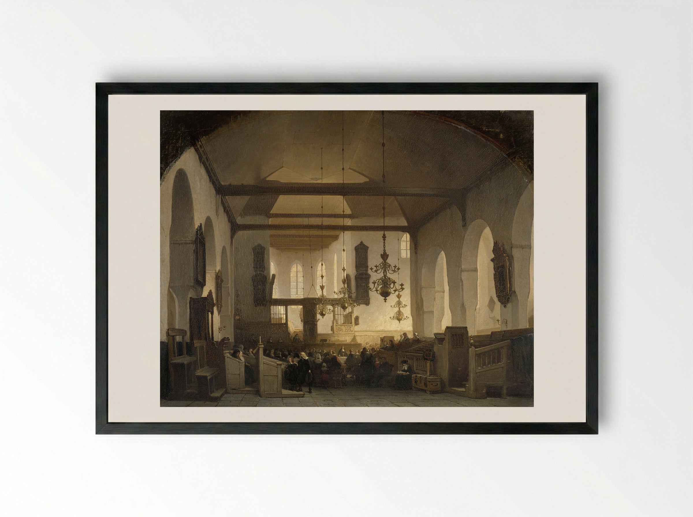 Interior of the Geertekerk in Utrecht - Johannes Bosboom - Framed Print Black