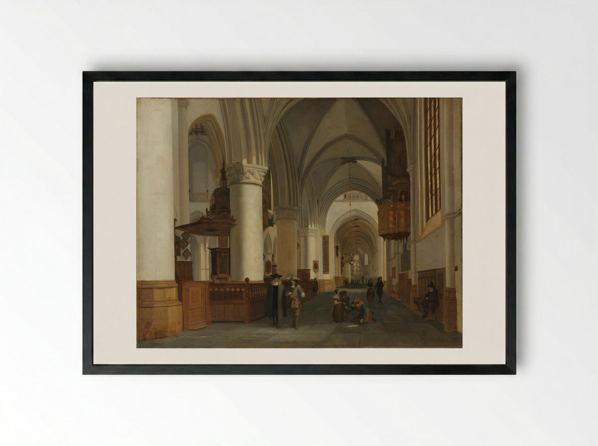 Interior of the Grote Kerk, Haarlem - Job Adriaensz Berckheyde - Framed Print Black