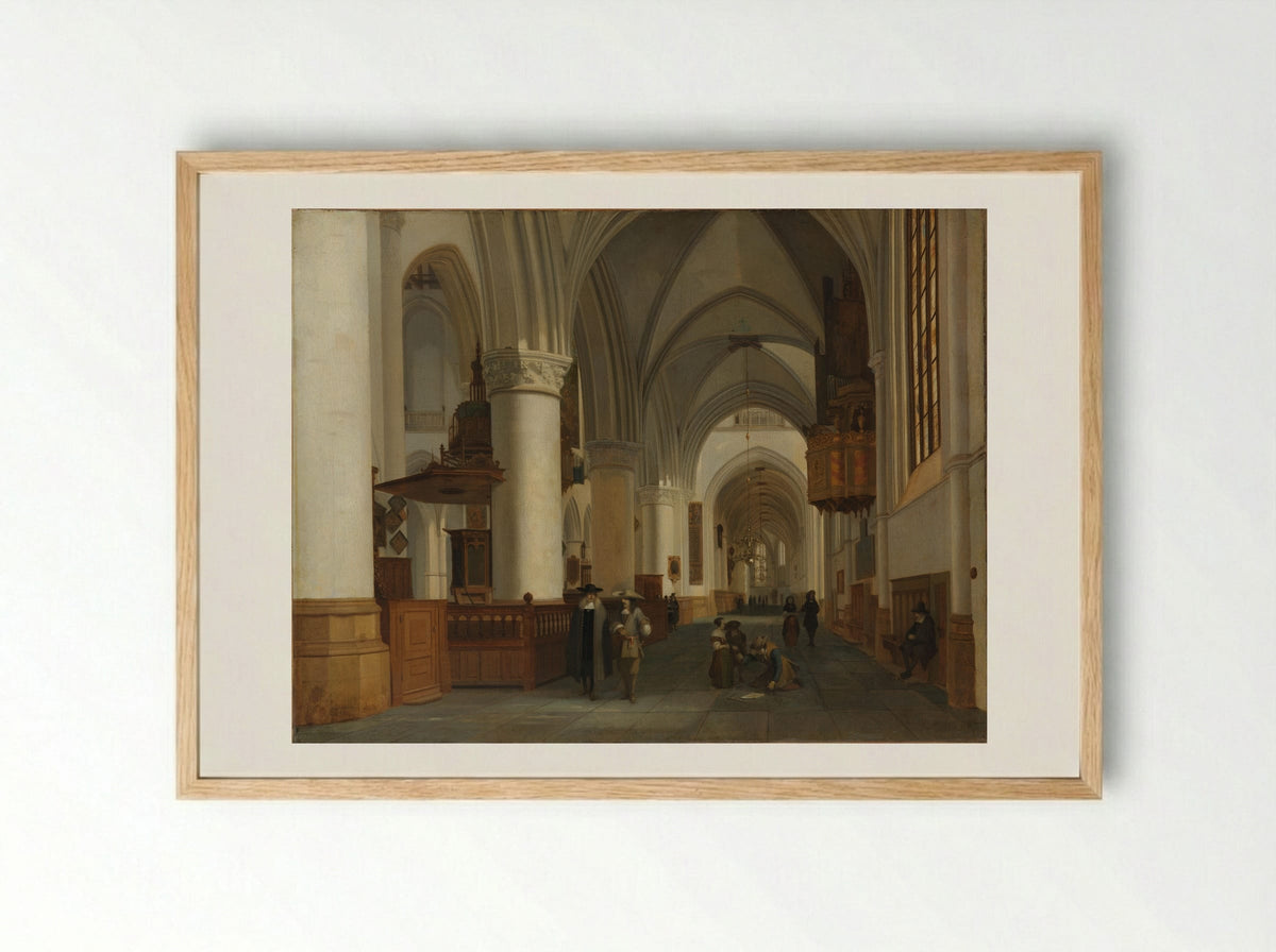 Interior of the Grote Kerk, Haarlem - Job Adriaensz Berckheyde - Framed Print Wood