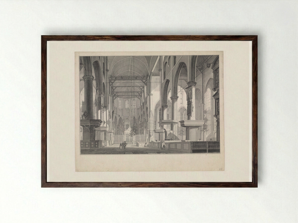 Interior of the Grote of Sint-Laurenskerk, Rotterdam - Jan Punt - Framed Print Dark Wood