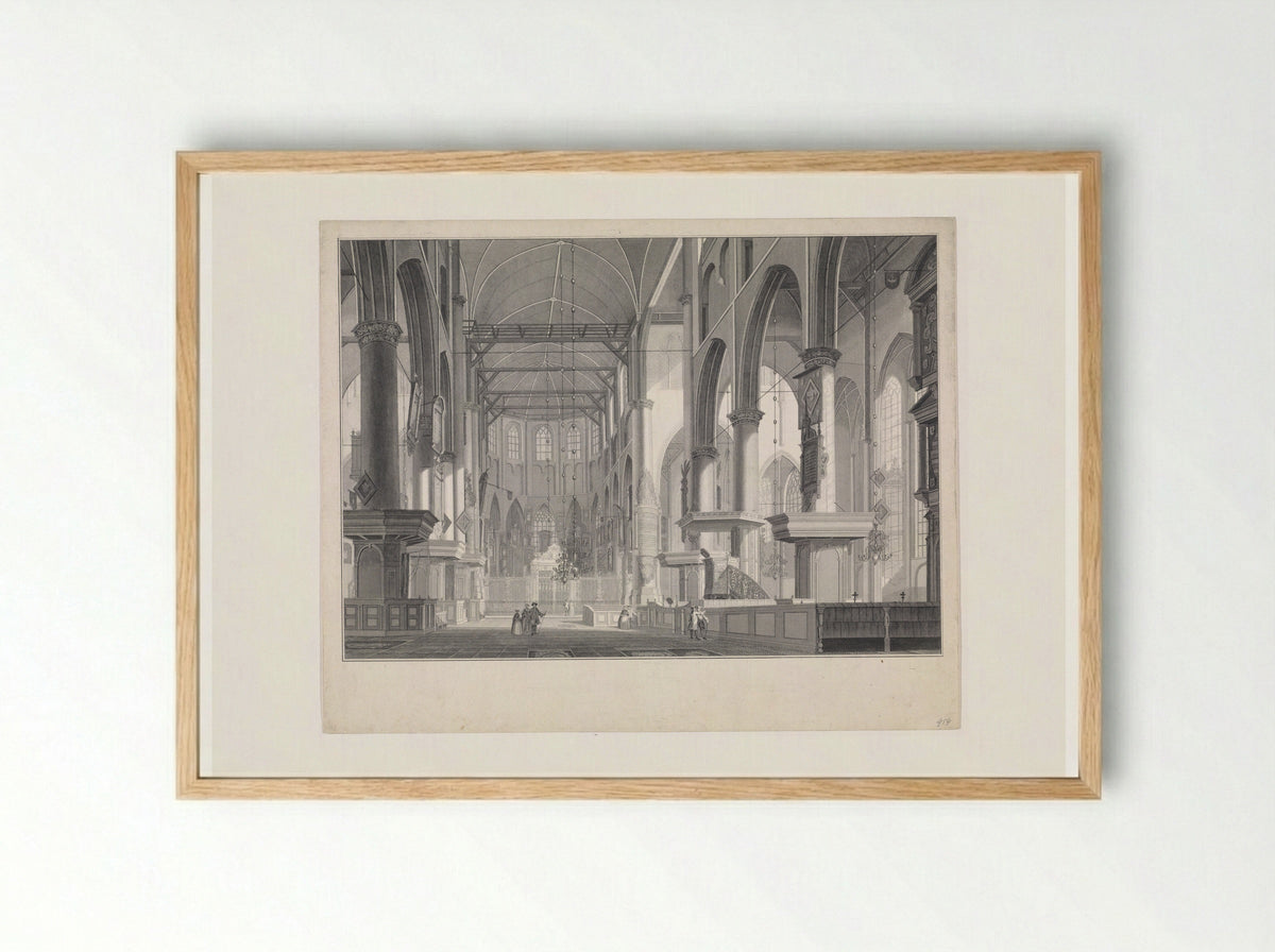 Interior of the Grote of Sint-Laurenskerk, Rotterdam - Jan Punt - Framed Print Wood
