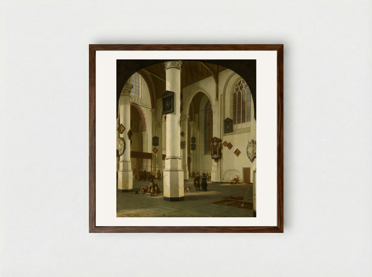 Interior of the Oude Kerk, Delft - Hendrick van Vliet - Framed Print Dark Wood