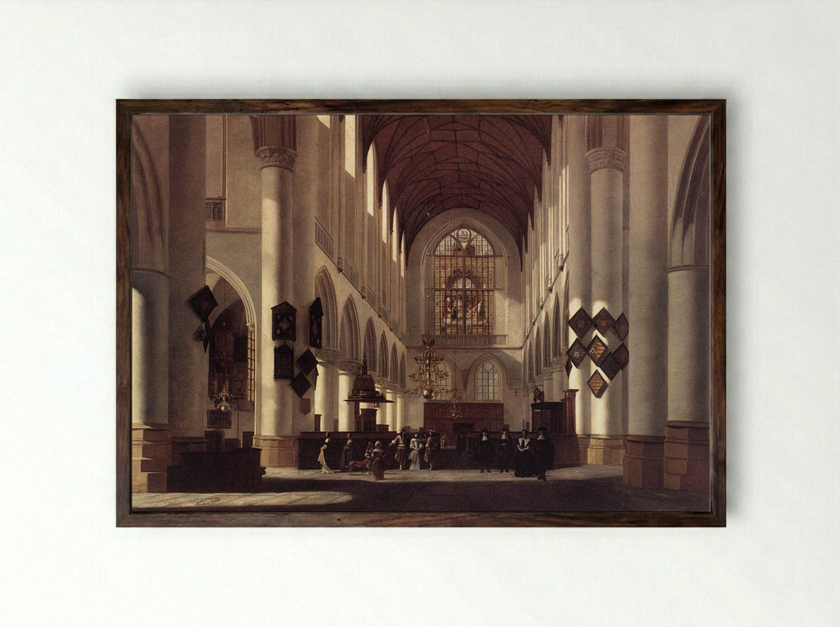 Interior of the Sint-Bavokerk, Haarlem - Job Adriaensz Berckheyde - Framed Print Dark Wood