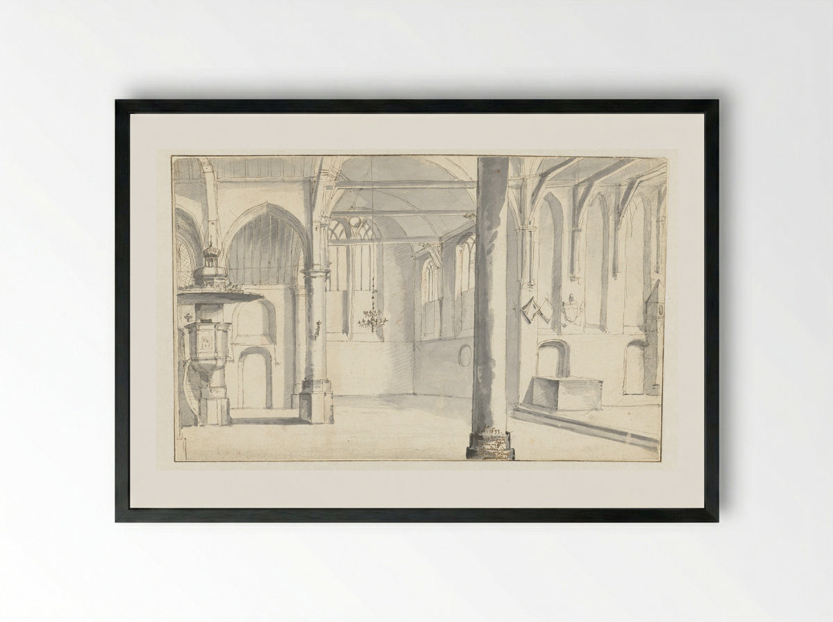 Interior of the Sint-Odulphuskerk in Assendelft - Pieter Jansz Saenredam - Framed Print Black
