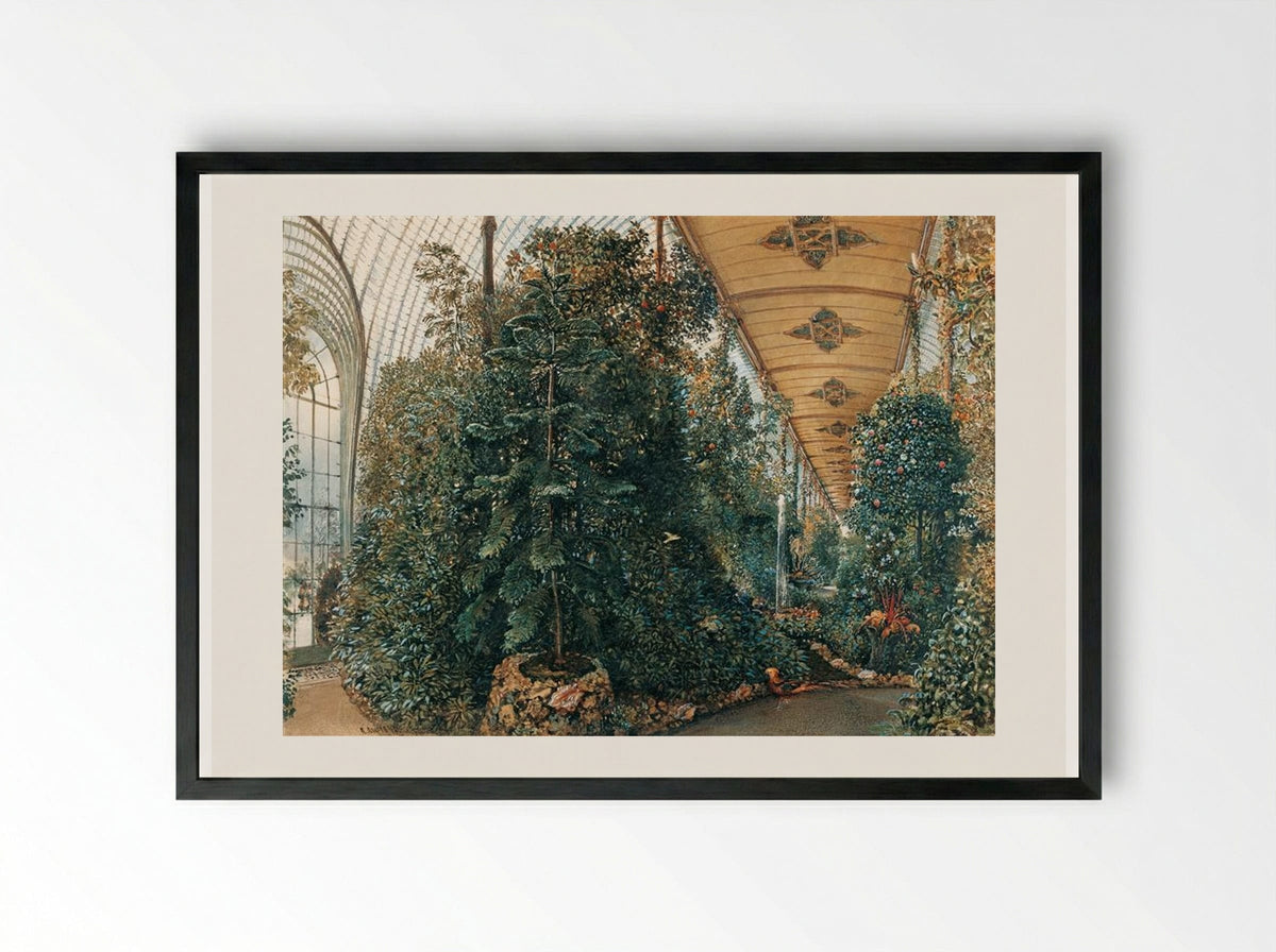 Interior view of the Palm House of Lednice Castle - Rudolf von Alt - Framed Print Black