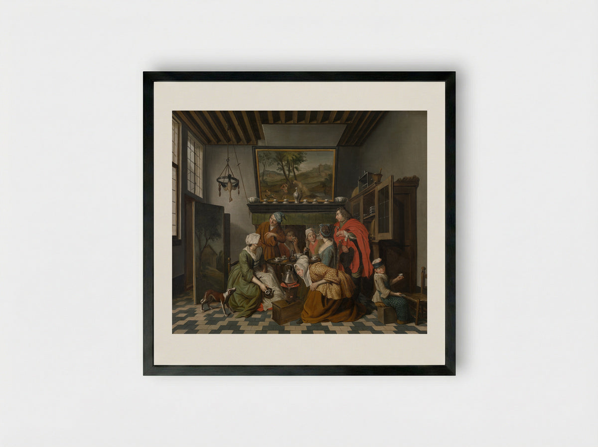 Interior with Figures Drinking Tea - Jan Josef Horemans the Younger - Framed Print Black