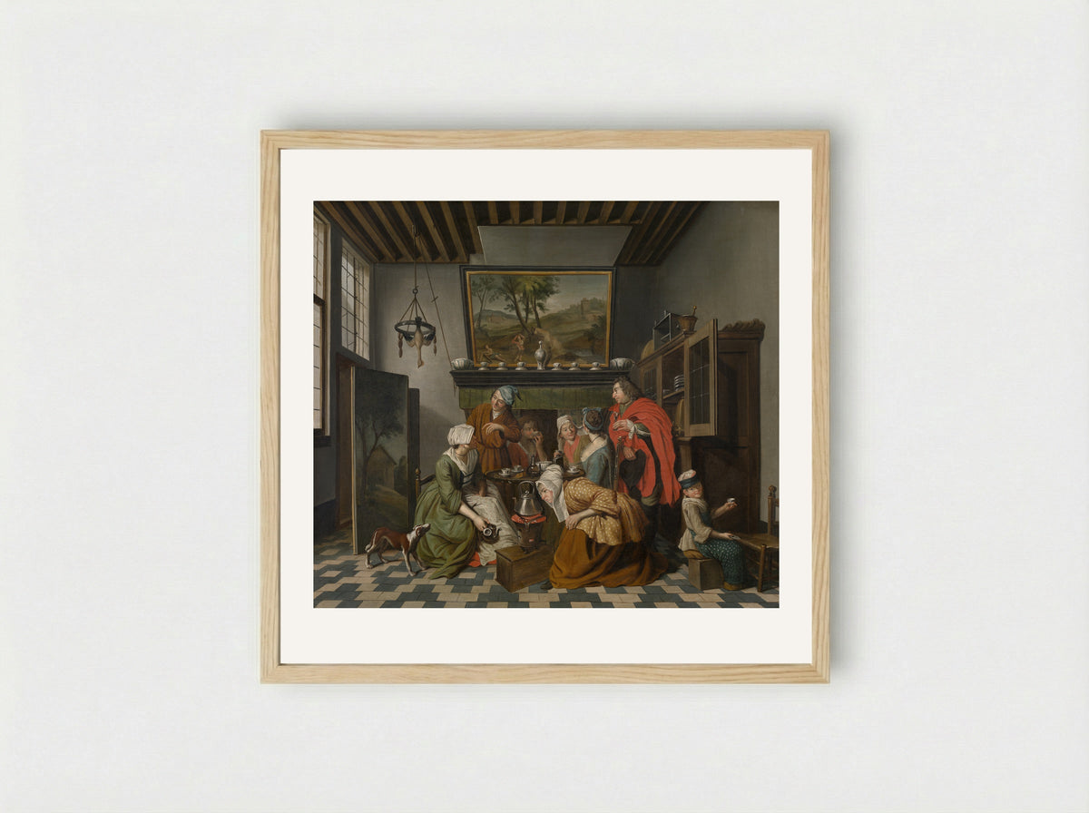 Interior with Figures Drinking Tea - Jan Josef Horemans the Younger - Framed Print Wood