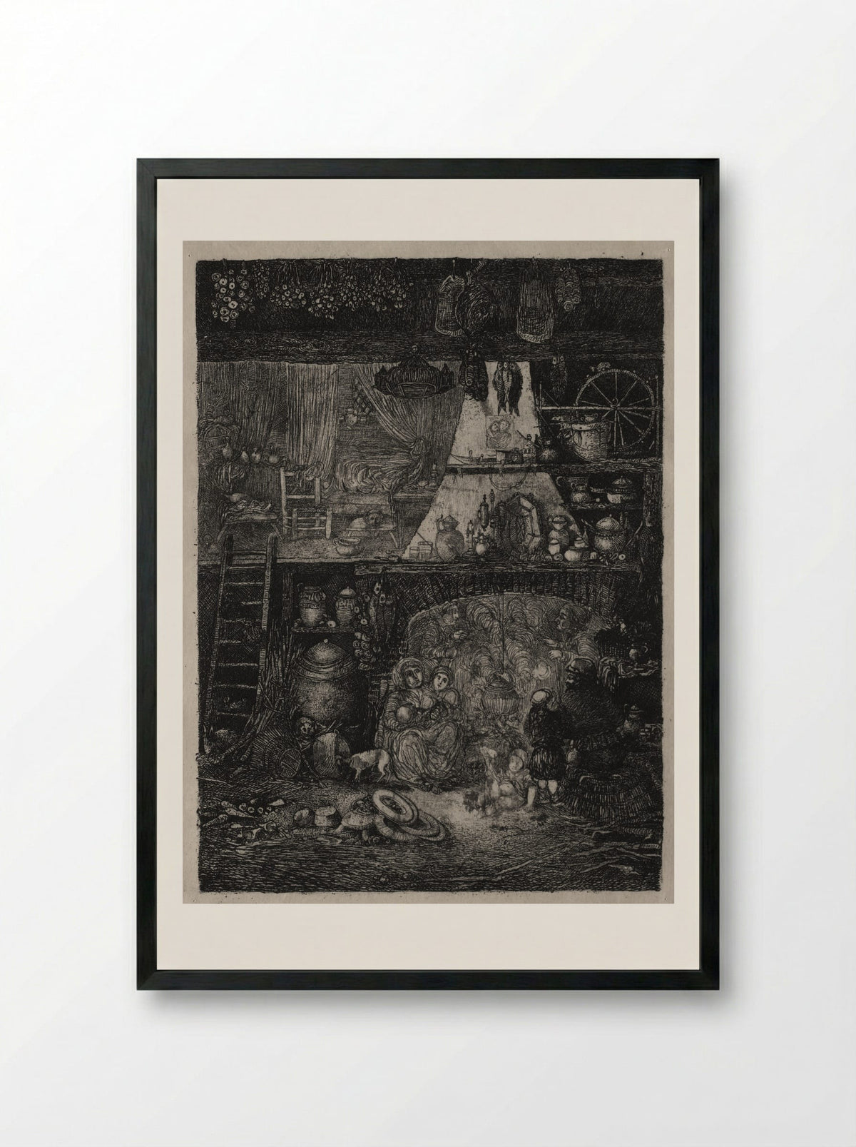 Interior with Peasants of the Haute Garonne - Rodolphe Bresdin - Framed Print Black