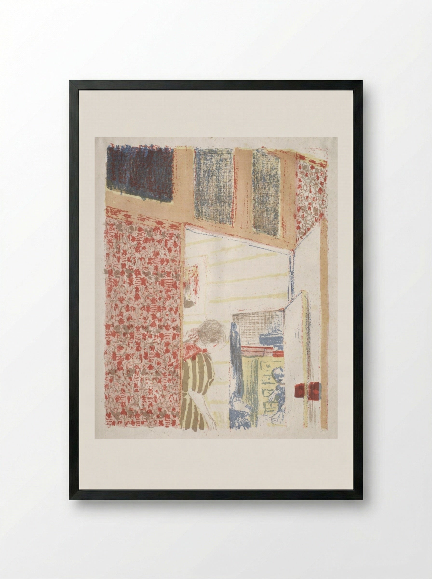 Interior with Pink Wallpaper III - Édouard Vuillard - Framed Print Black
