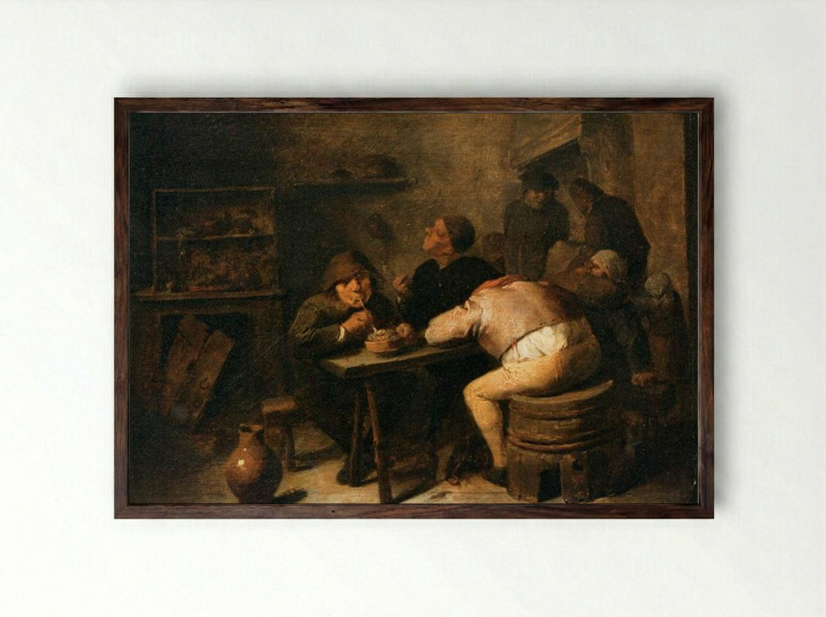 Interior with Smokers - Adriaen Brouwer - Framed Print Dark Wood
