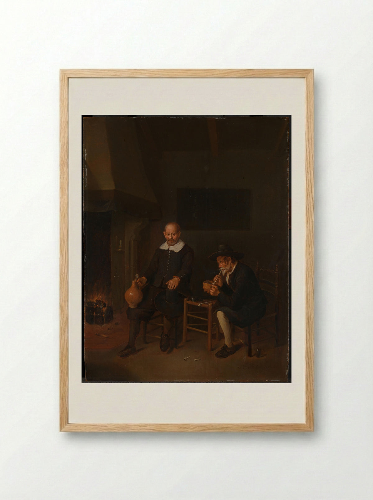 Interior with Two Men by the Fire - Quiringh Gerritsz. van Brekelenkam - Framed Print Wood