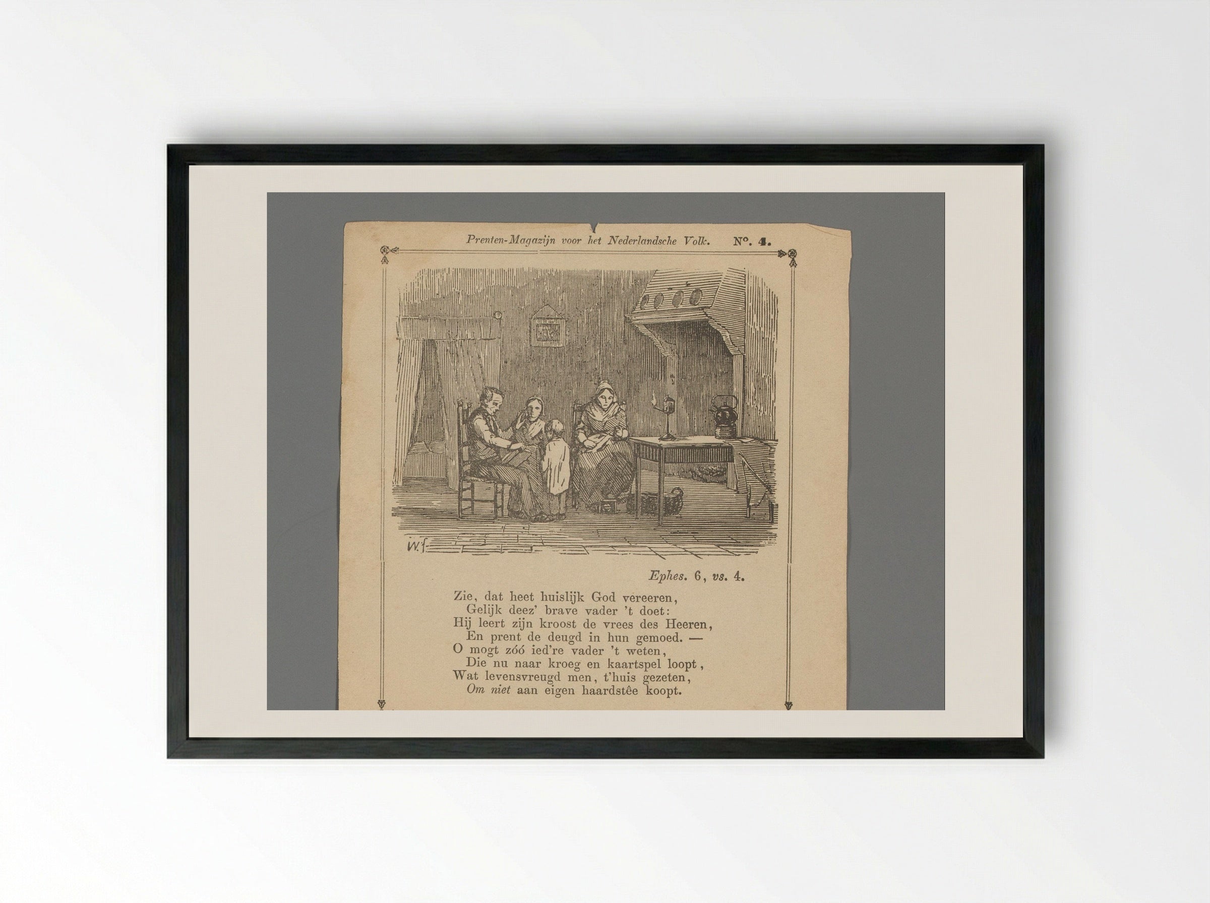 Interior with a Father Reading to his Family - Isaac Weissenbruch - Framed Print Black