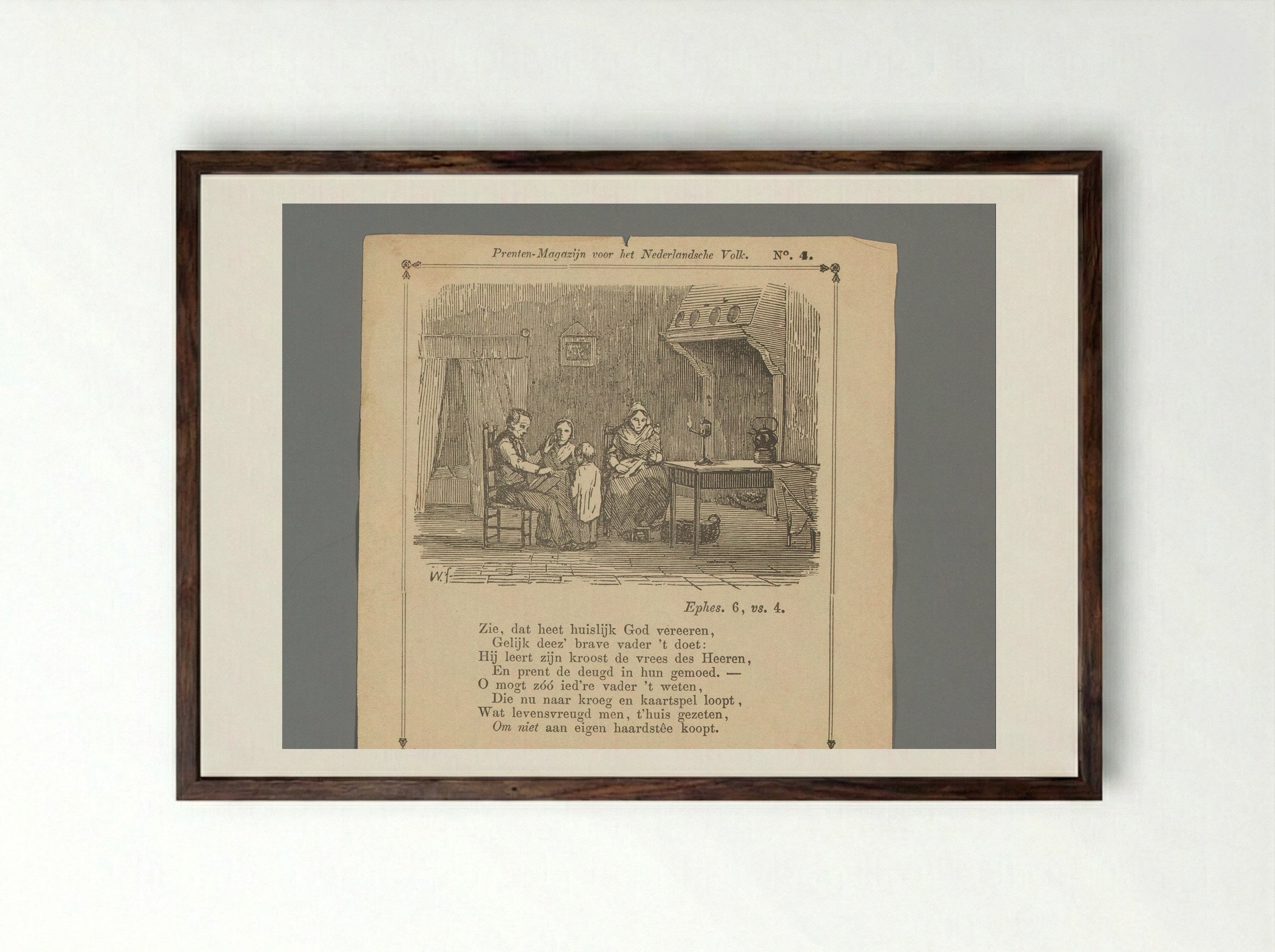 Interior with a Father Reading to his Family - Isaac Weissenbruch - Framed Print Dark Wood