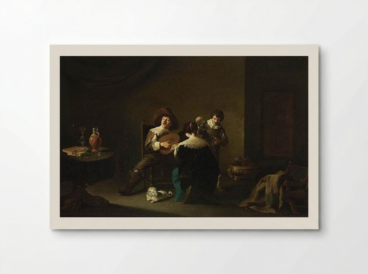 Interior with a Gentleman Playing a Lute and a Lady Singing - David Teniers the Younger - Poster