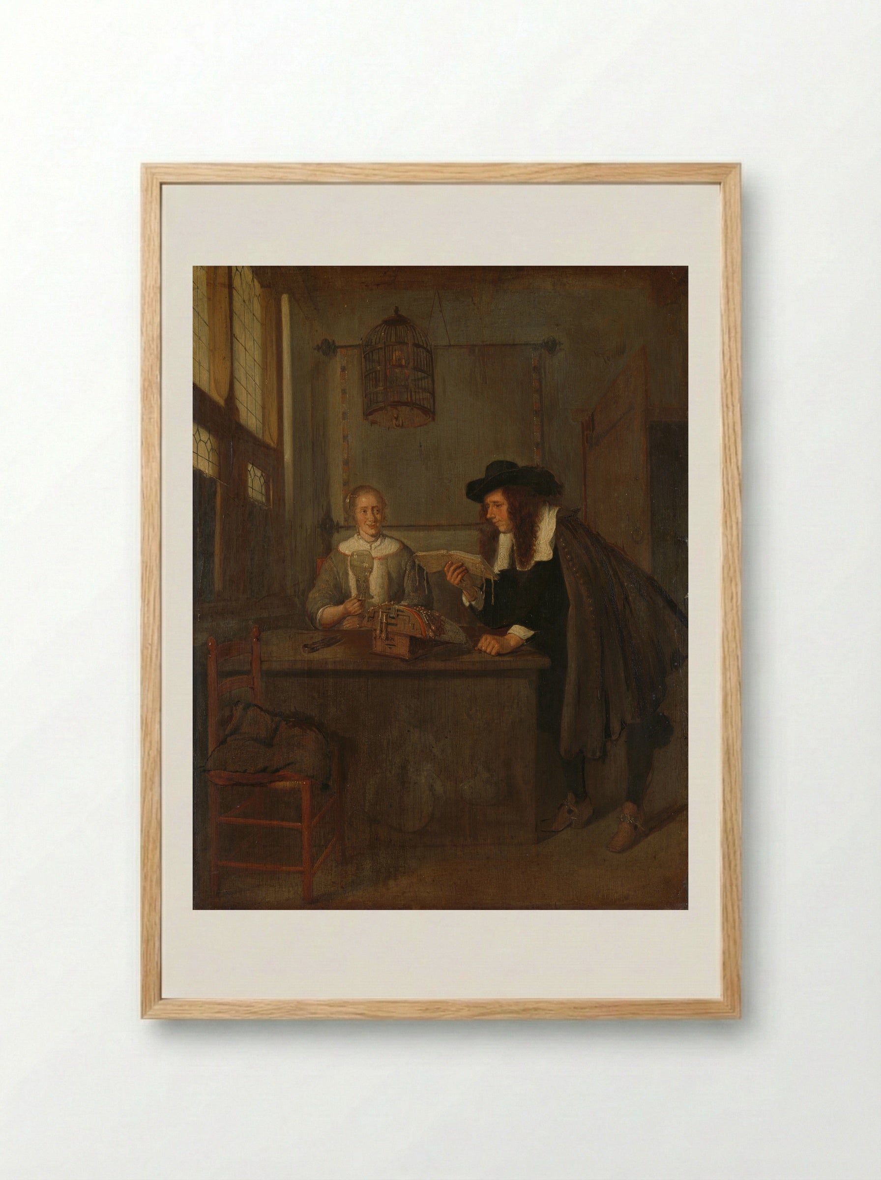Interior with a Lace Maker and a Visitor - Quiringh Gerritsz. van Brekelenkam - Framed Print Wood