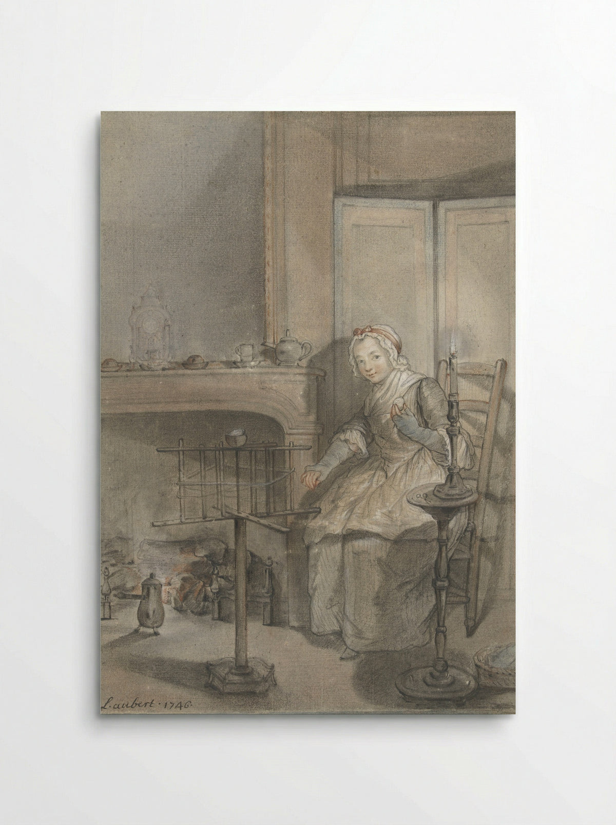 Interior with a Young Woman Winding Wool - Louis Aubert - Poster