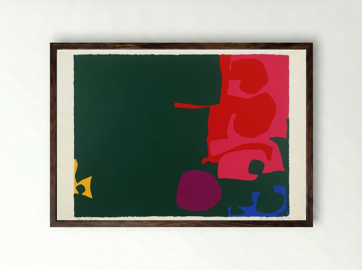 Interlocking Scarlet and Pink in Deep Green - Patrick Heron - Framed Print Dark Wood