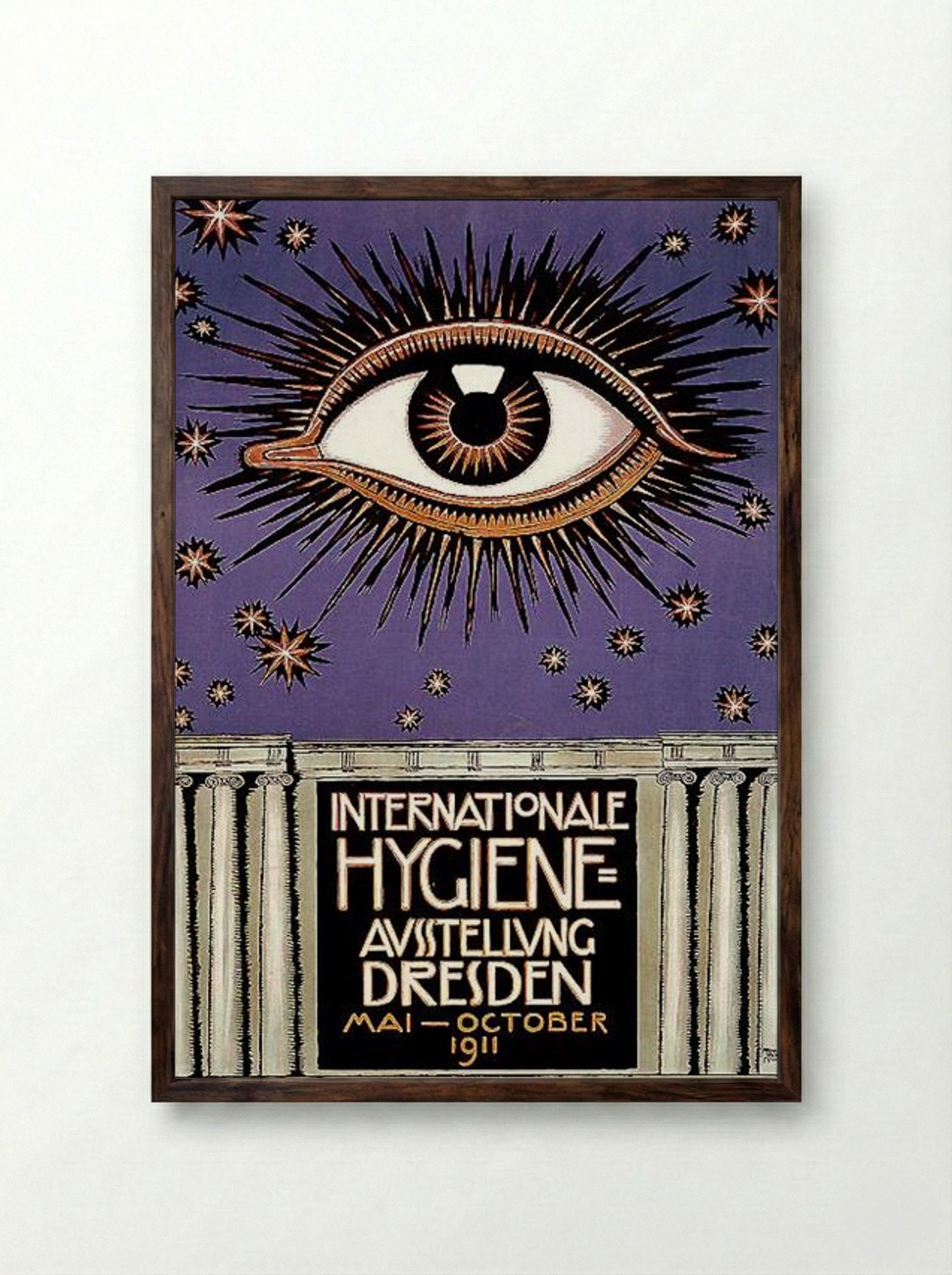 International Hygiene Exhibition Poster - Franz von Stuck - Framed Print Dark Wood