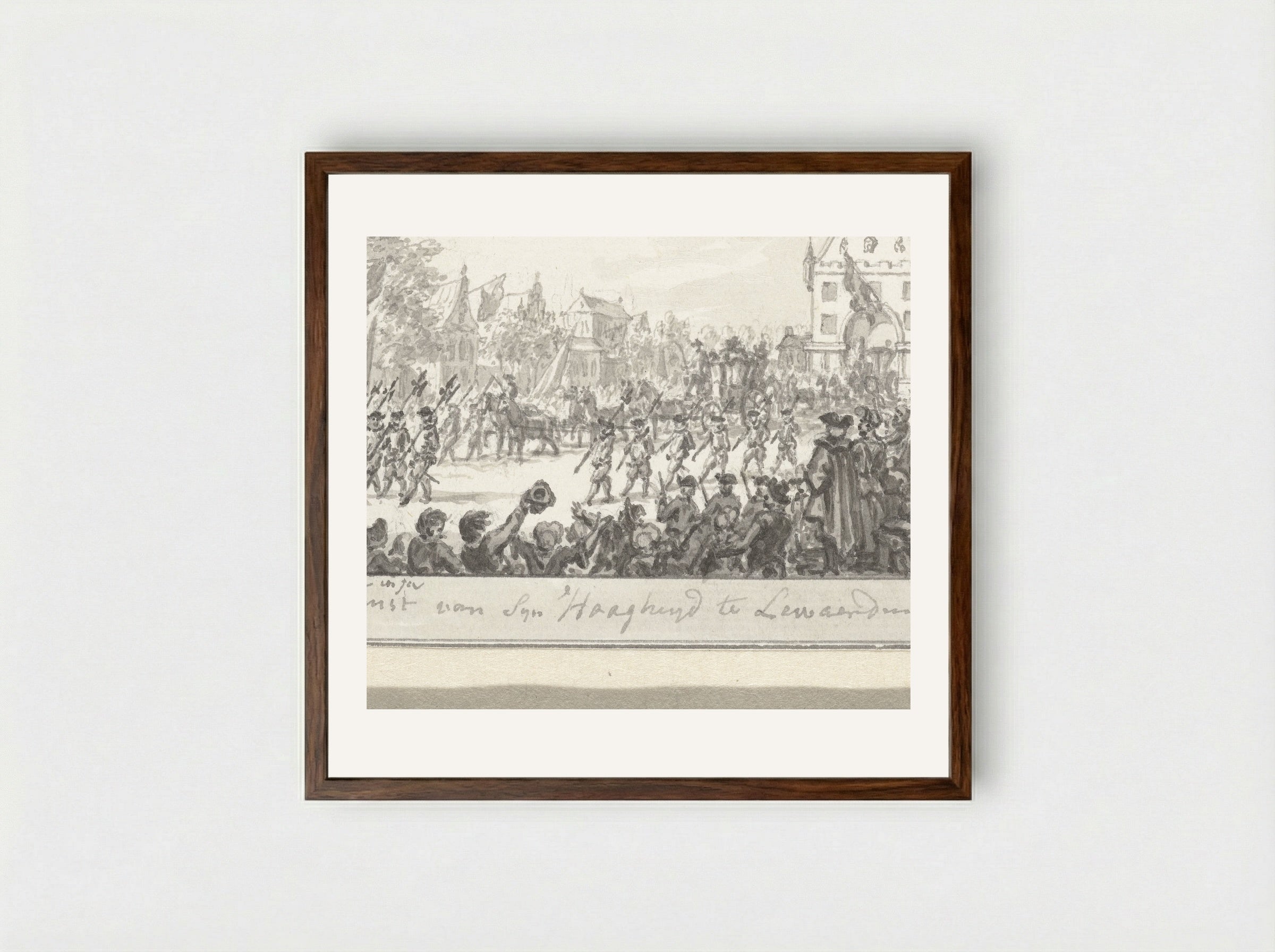 Intrede van de prins en prinses van Oranje te Leeuwarden - Simon Fokke - Framed Print Dark Wood
