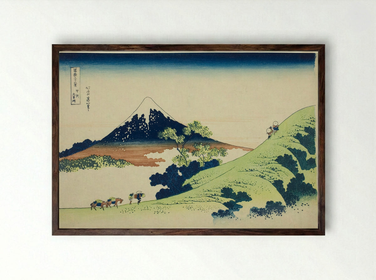 Inume Pass in Kai Province - Katsushika Hokusai - Framed Print Dark Wood