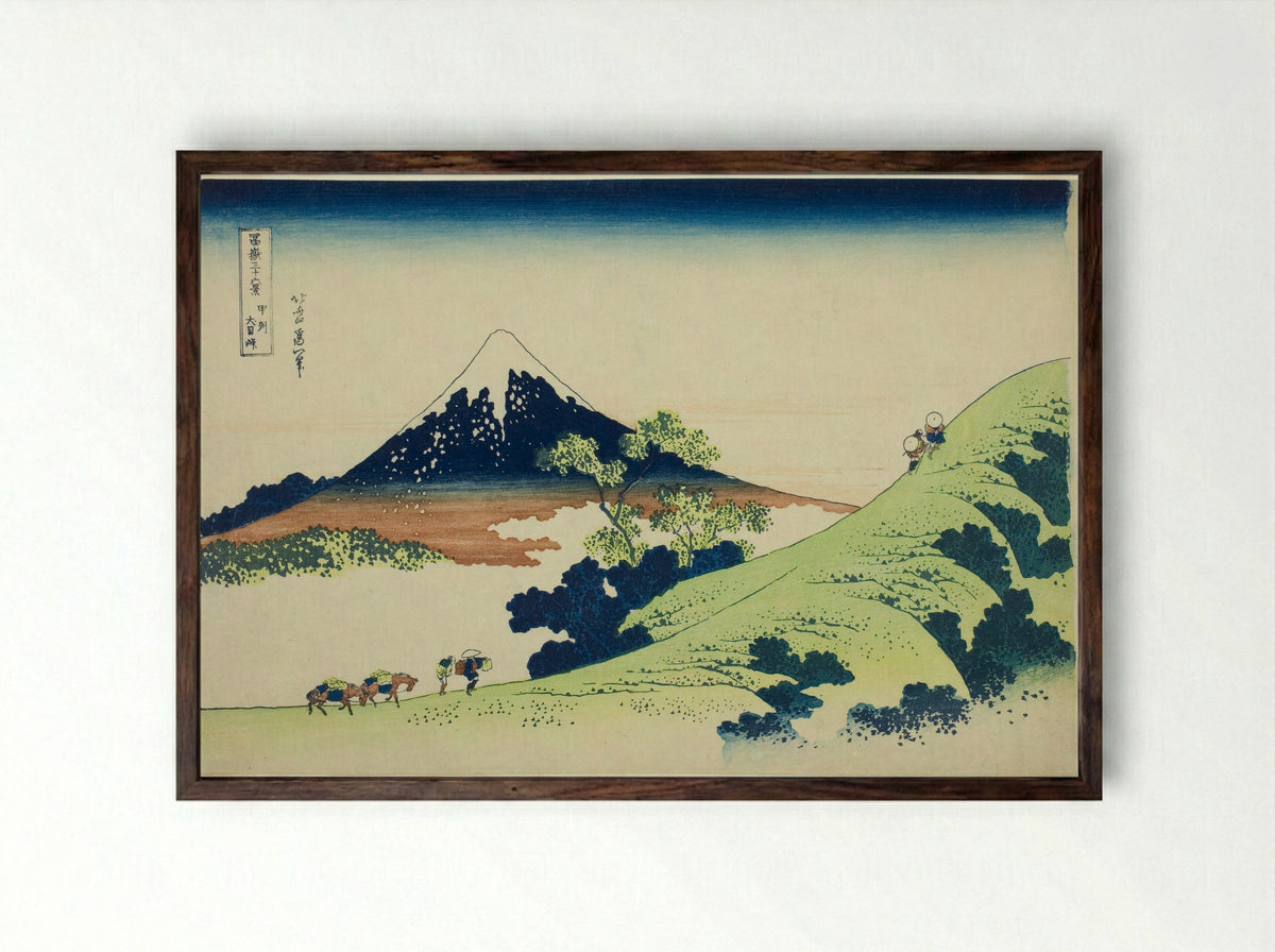 Inume Pass in Kai Province - Katsushika Hokusai - Framed Print Dark Wood