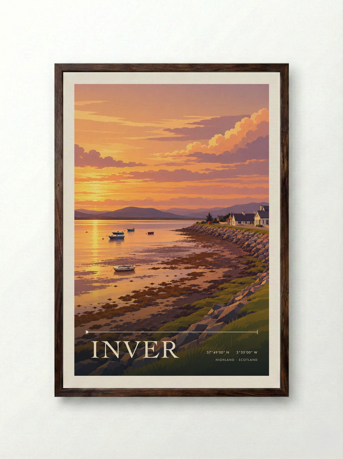 Inver, Highland | Travel Poster - Framed Print Dark Wood