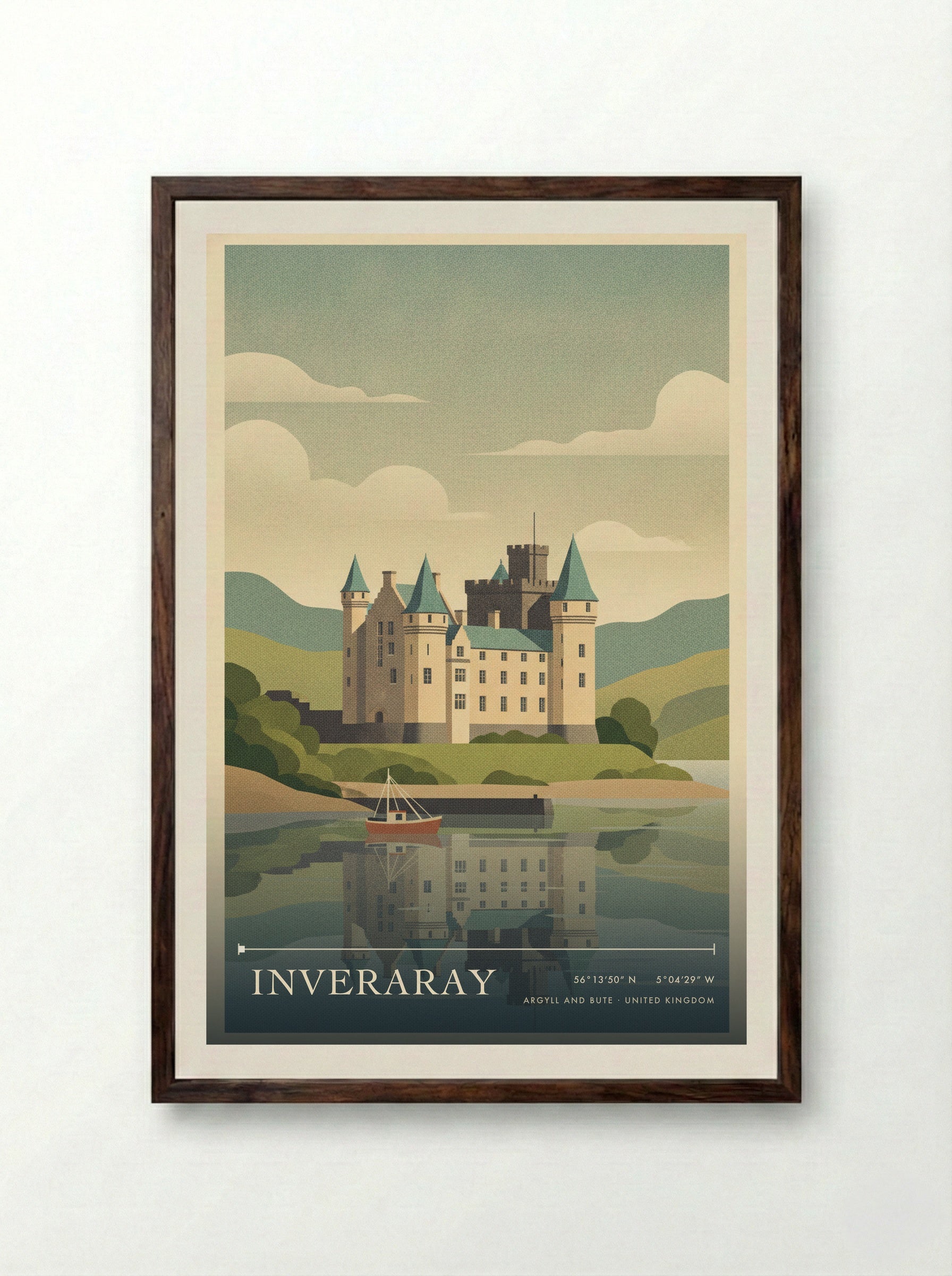 Inveraray Argyll and Bute United Kingdom Travel Poster - Framed Print Dark Wood