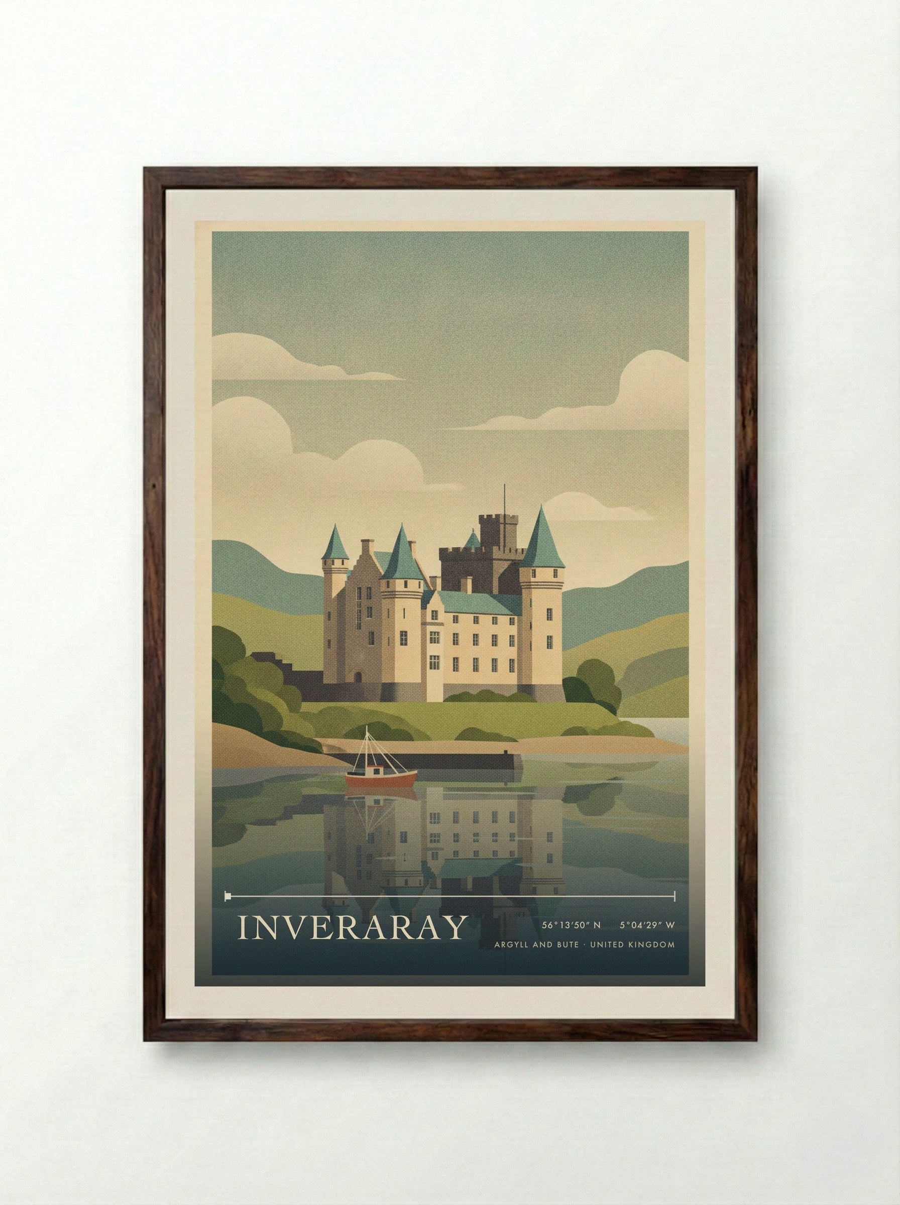 Inveraray Argyll and Bute United Kingdom Travel Poster - Framed Print Dark Wood