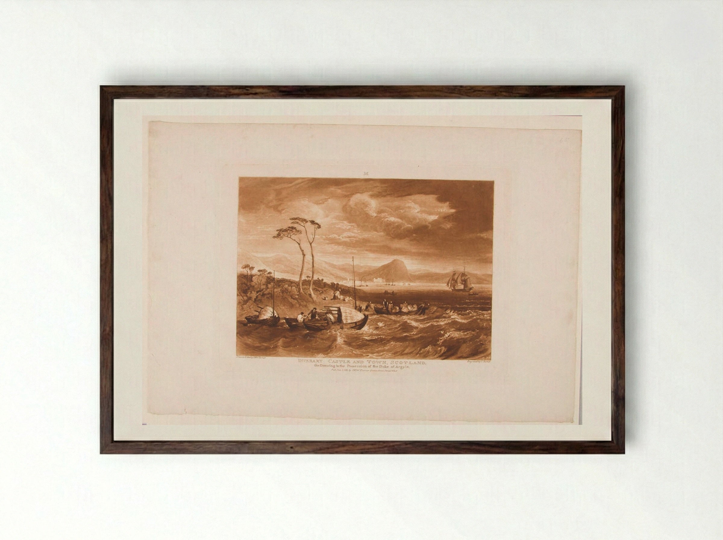 Inverary Castle and Town, Scotland - Charles Turner - Framed Print Dark Wood