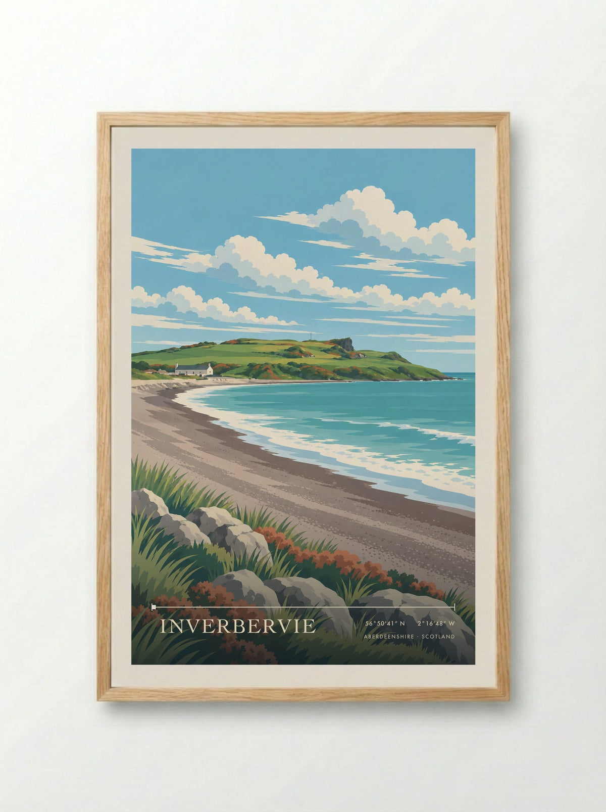 Inverbervie, Aberdeenshire | Travel Poster - Framed Print Wood