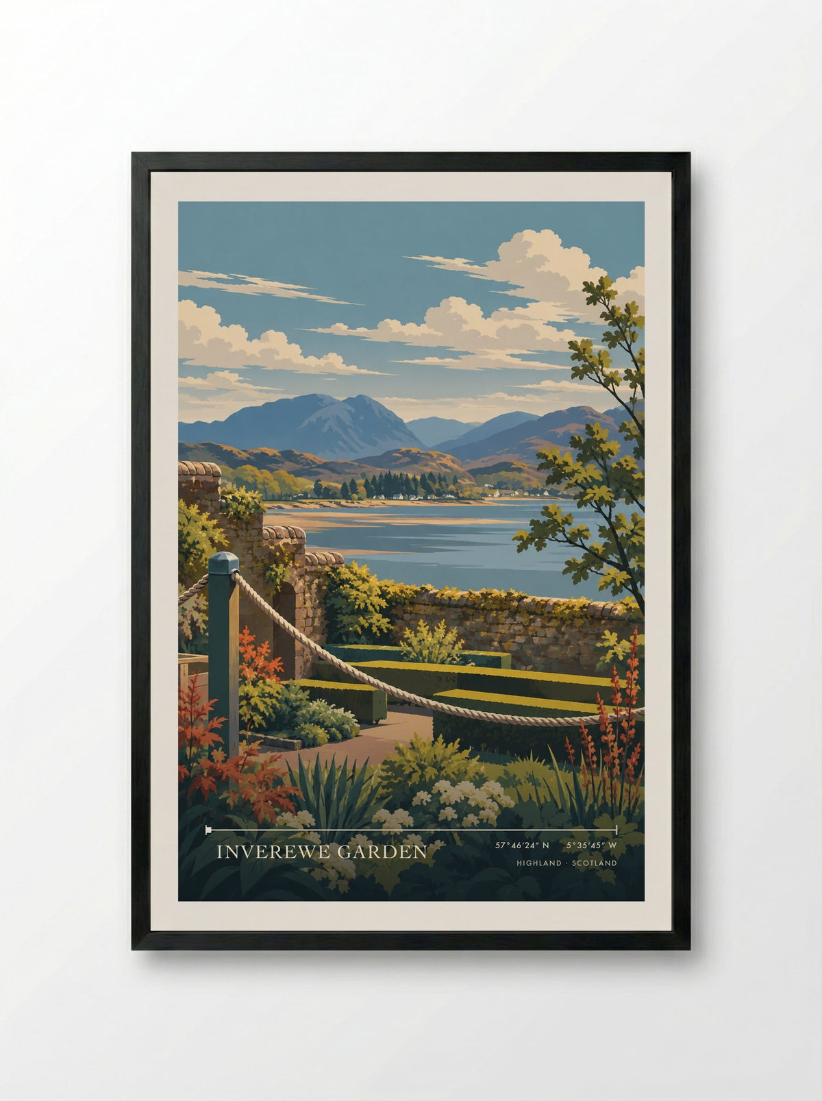 Inverewe Garden, Highland | Travel Poster - Framed Print Black